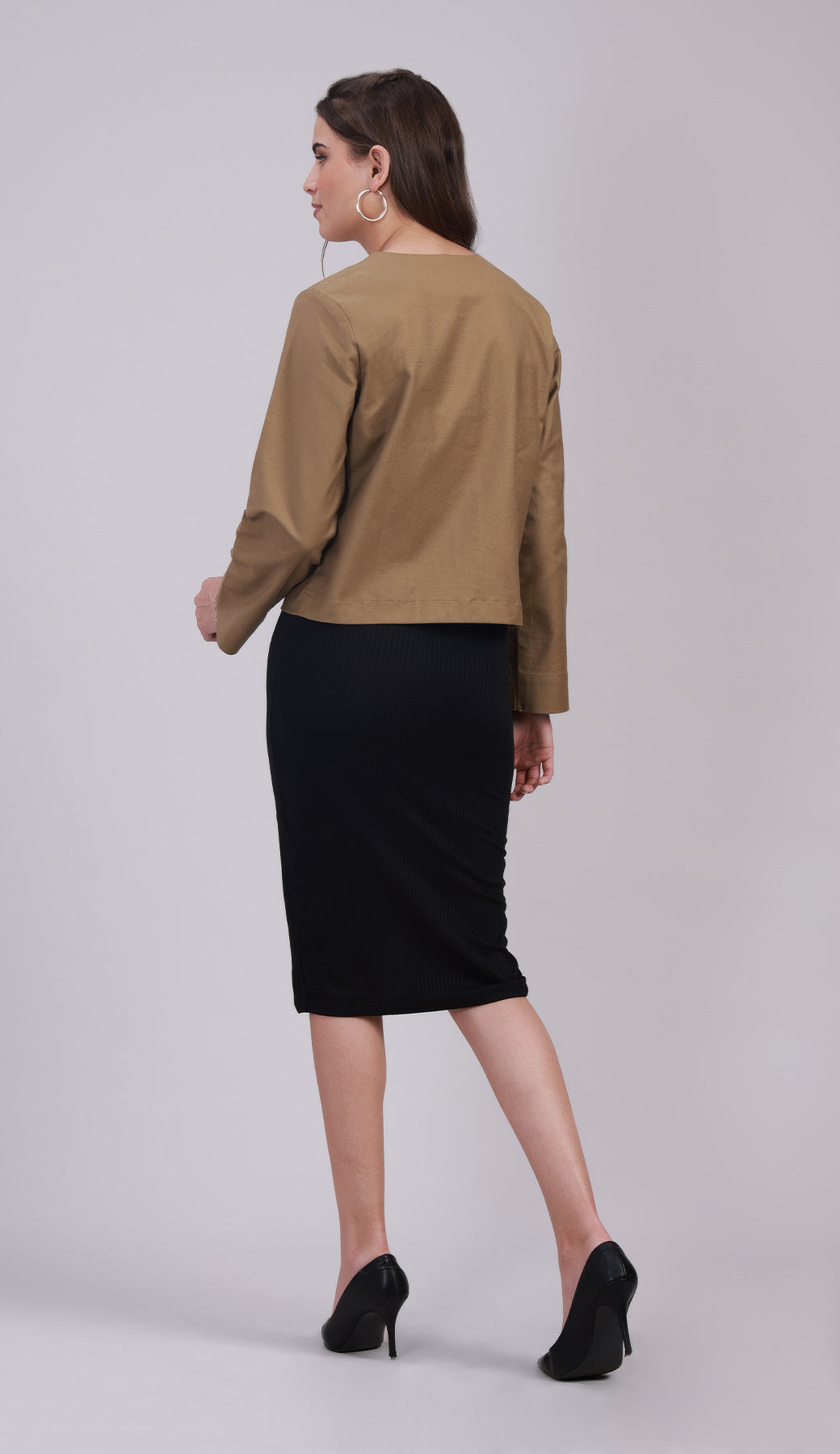 Brown Full-Sleeve Button-Up Jacket with Pockets- 3070