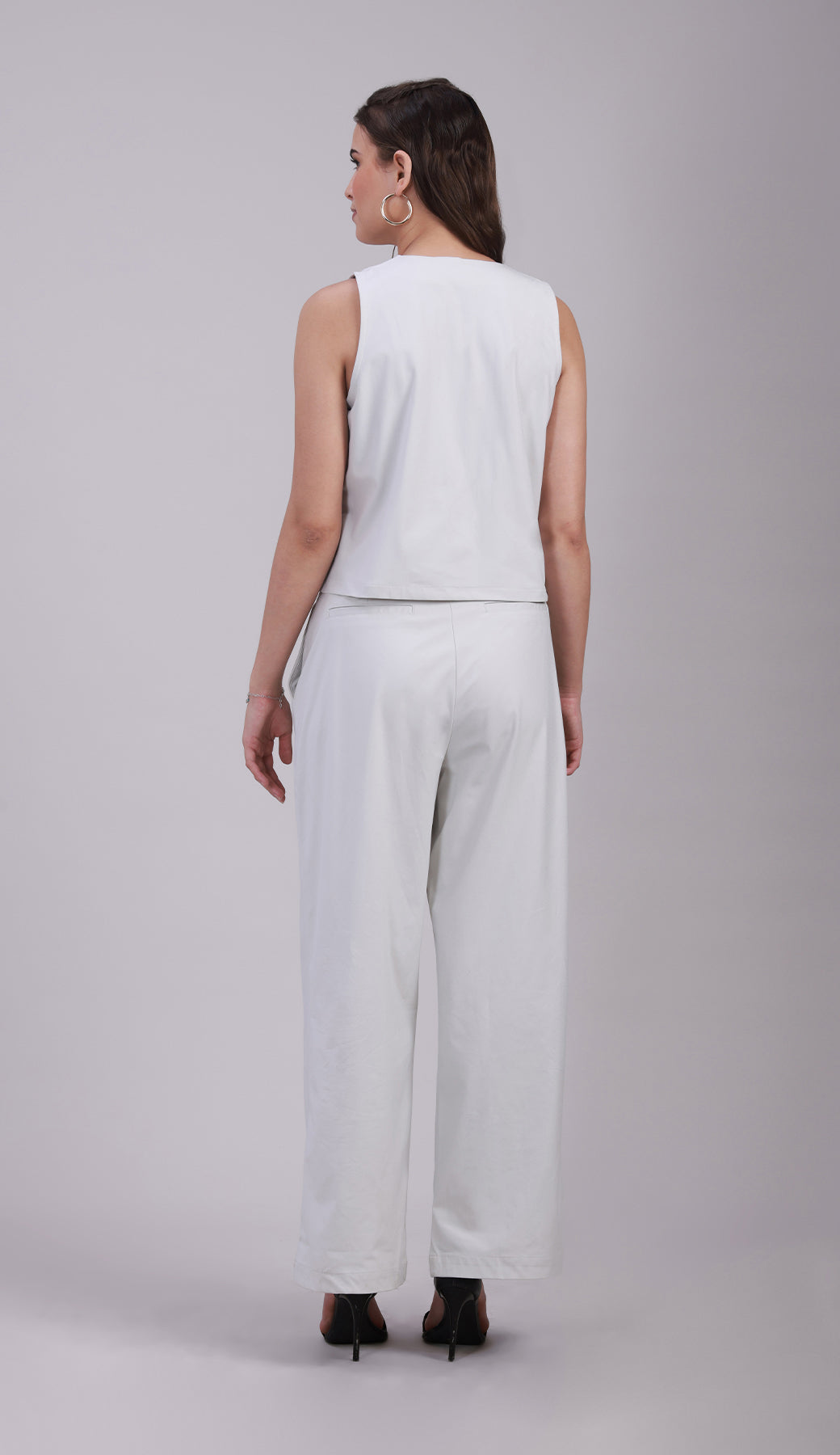 Off-White V-neck vest with Korean pants Co-ord set - 3077