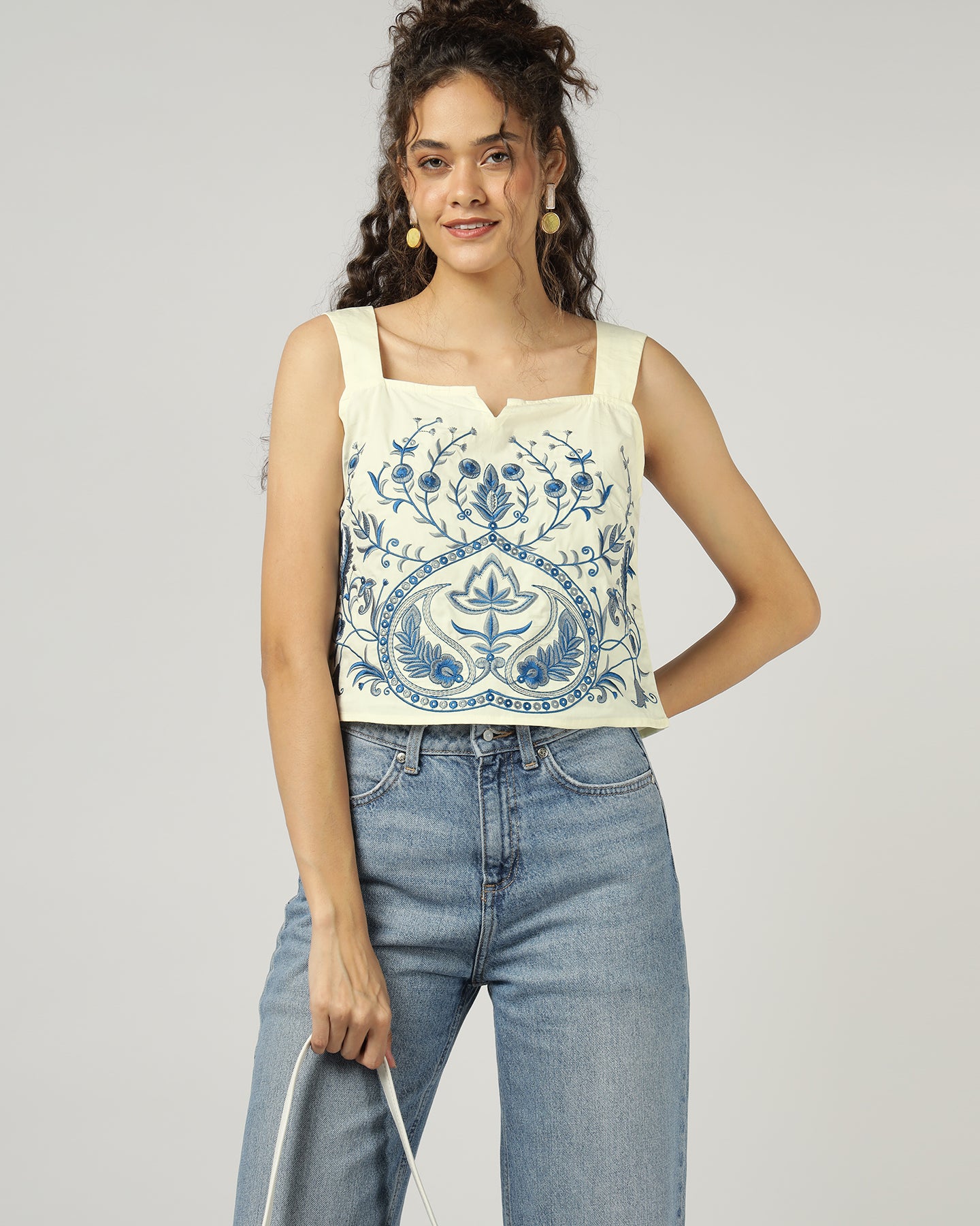 Off white Fully embroidered strap top - 3042