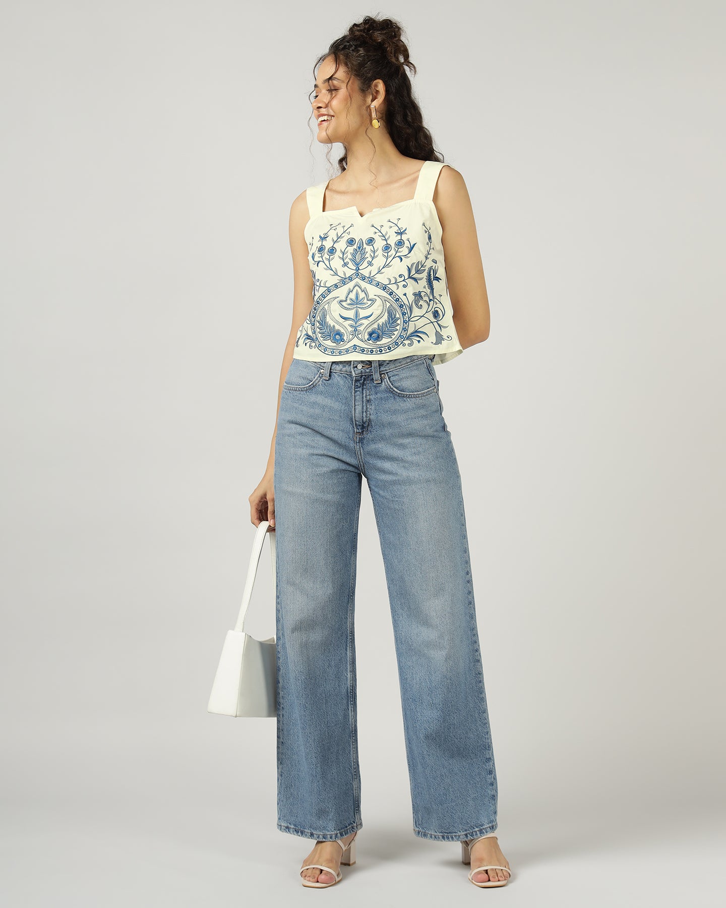 Off white Fully embroidered strap top - 3042