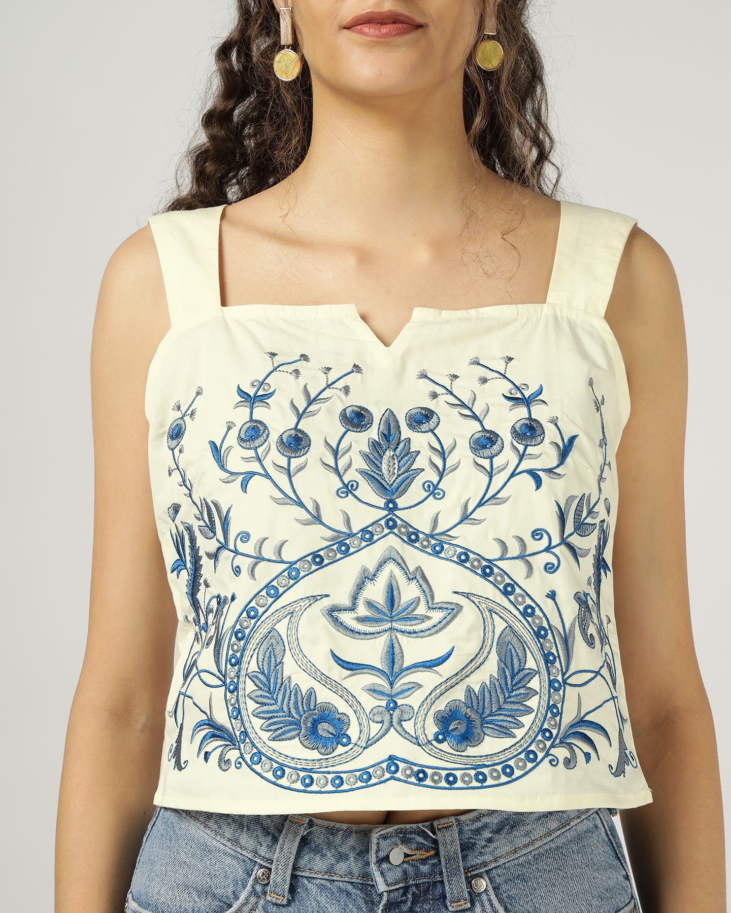 Off white Fully embroidered strap top - 3042