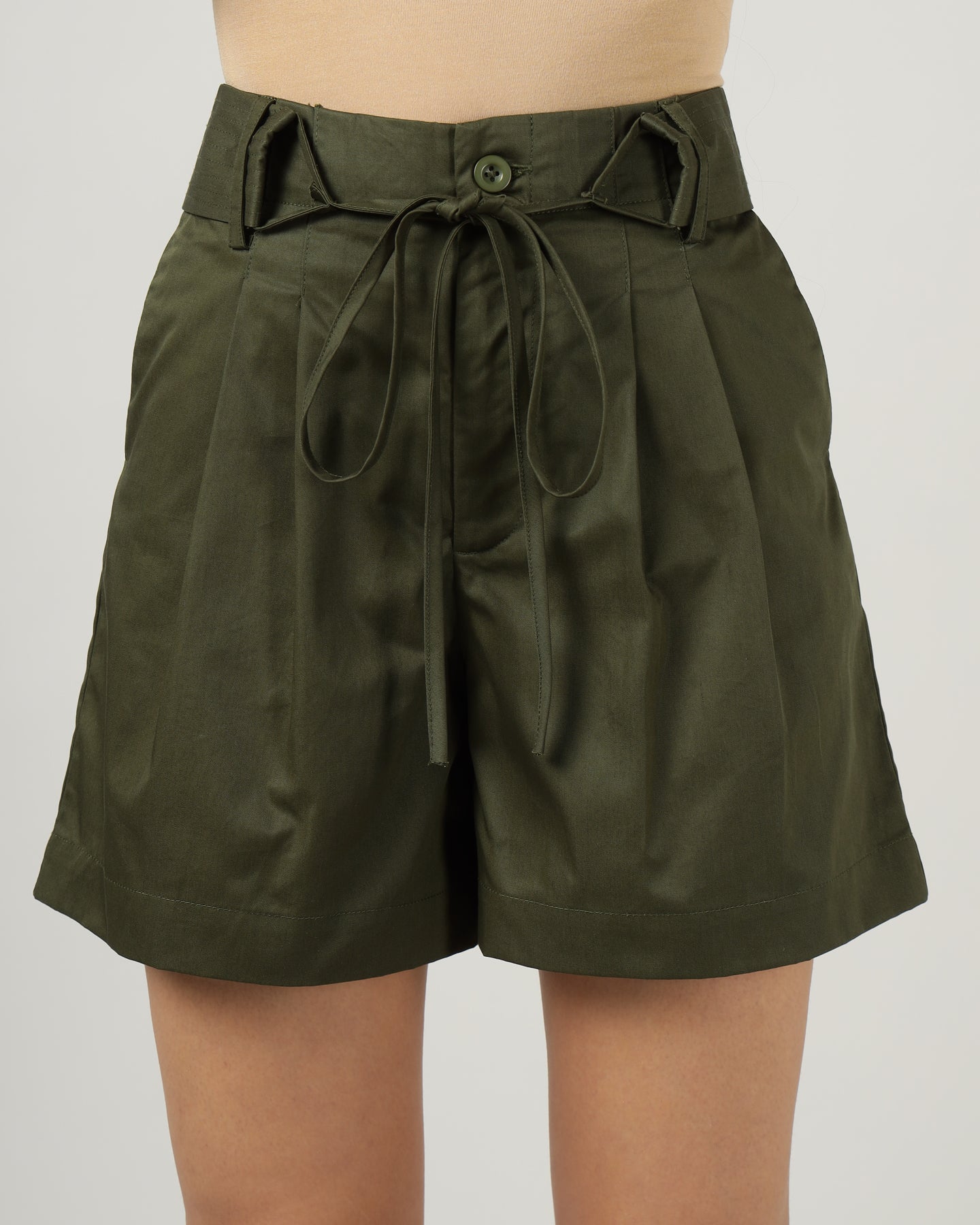 Women’s Dark Olive Green High-Waisted Wide-Leg Shorts - 3050