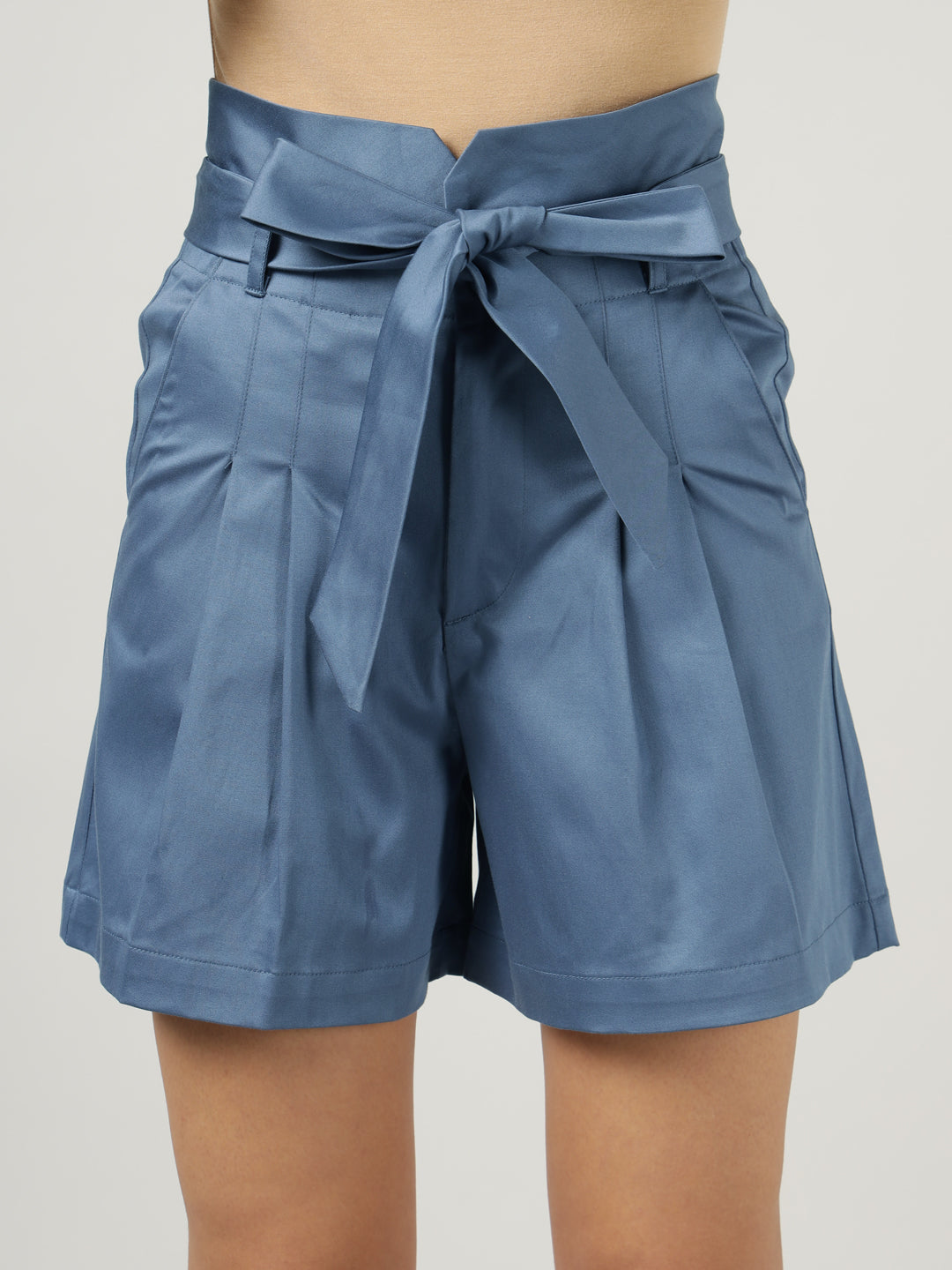 Women’s Blue Belted Wide-Leg Shorts - 3049