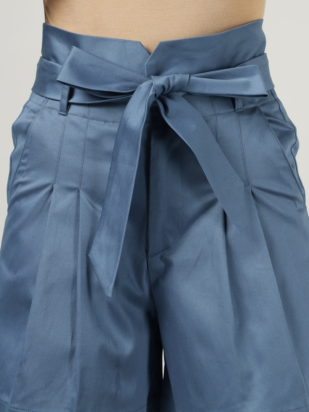 Women’s Blue Belted Wide-Leg Shorts - 3049
