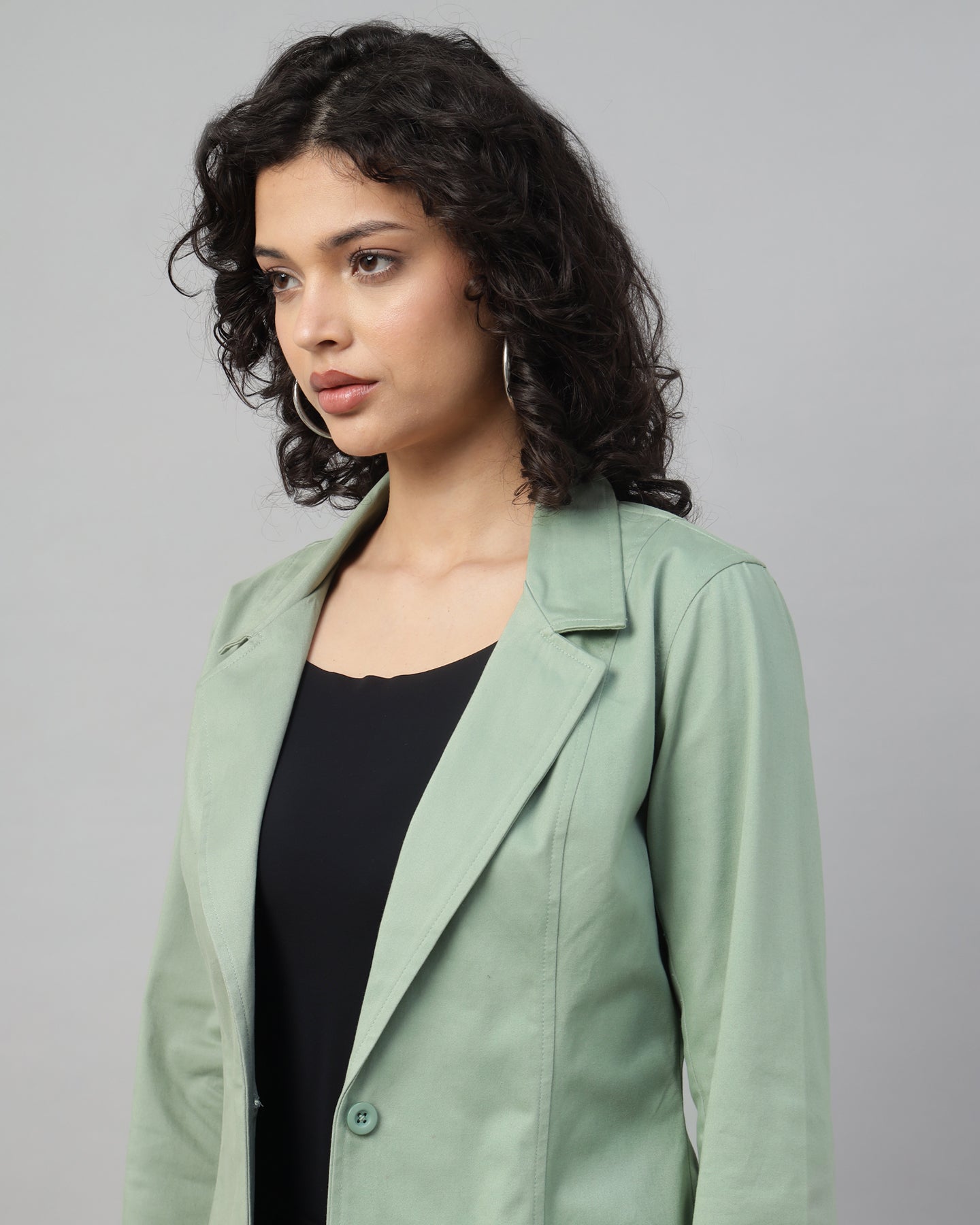 Women’s Pastel Green Notched Lapel Blazer – Long Sleeve, Regular Fit, Single-Breasted-2950