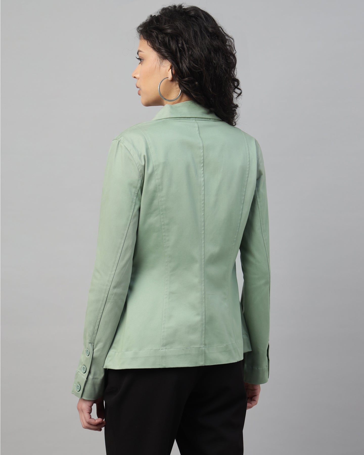 Women’s Pastel Green Notched Lapel Blazer – Long Sleeve, Regular Fit, Single-Breasted-2950
