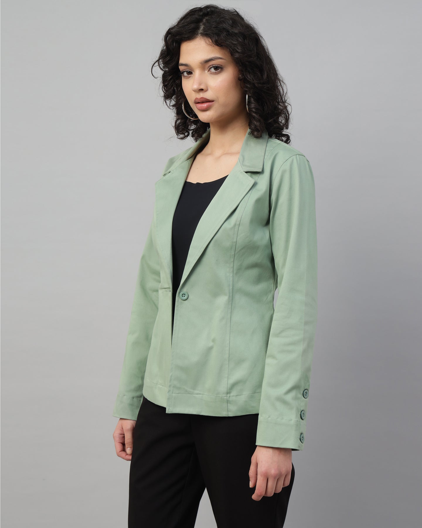 Women’s Pastel Green Notched Lapel Blazer – Long Sleeve, Regular Fit, Single-Breasted-2950