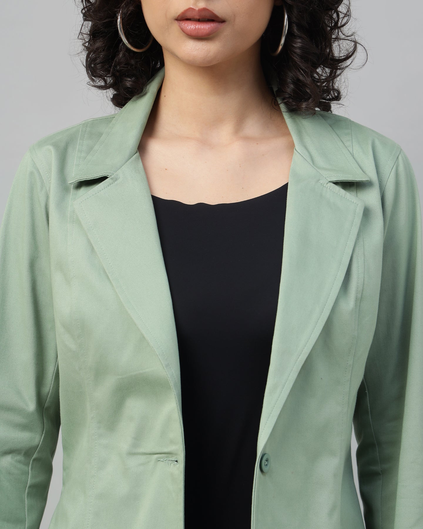 Women’s Pastel Green Notched Lapel Blazer – Long Sleeve, Regular Fit, Single-Breasted-2950