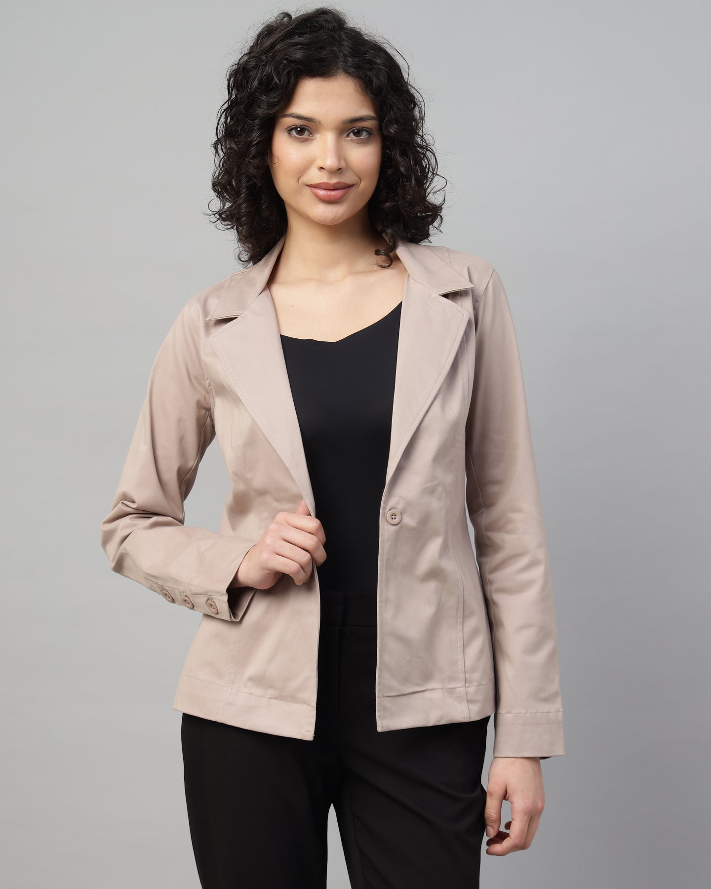 Women’s Peach Notched Lapel Blazer – Long Sleeve, Regular Fit, Single-Breasted-2951
