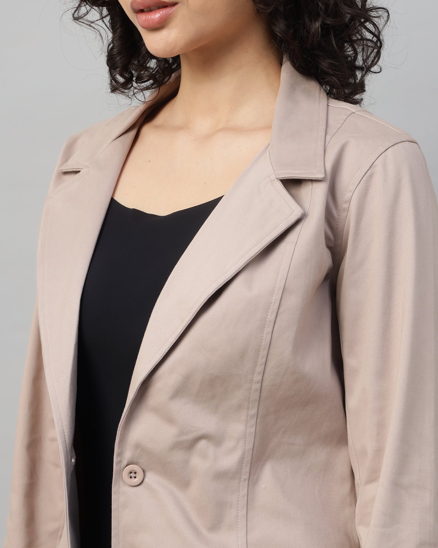 Women’s Peach Notched Lapel Blazer – Long Sleeve, Regular Fit, Single-Breasted-2951