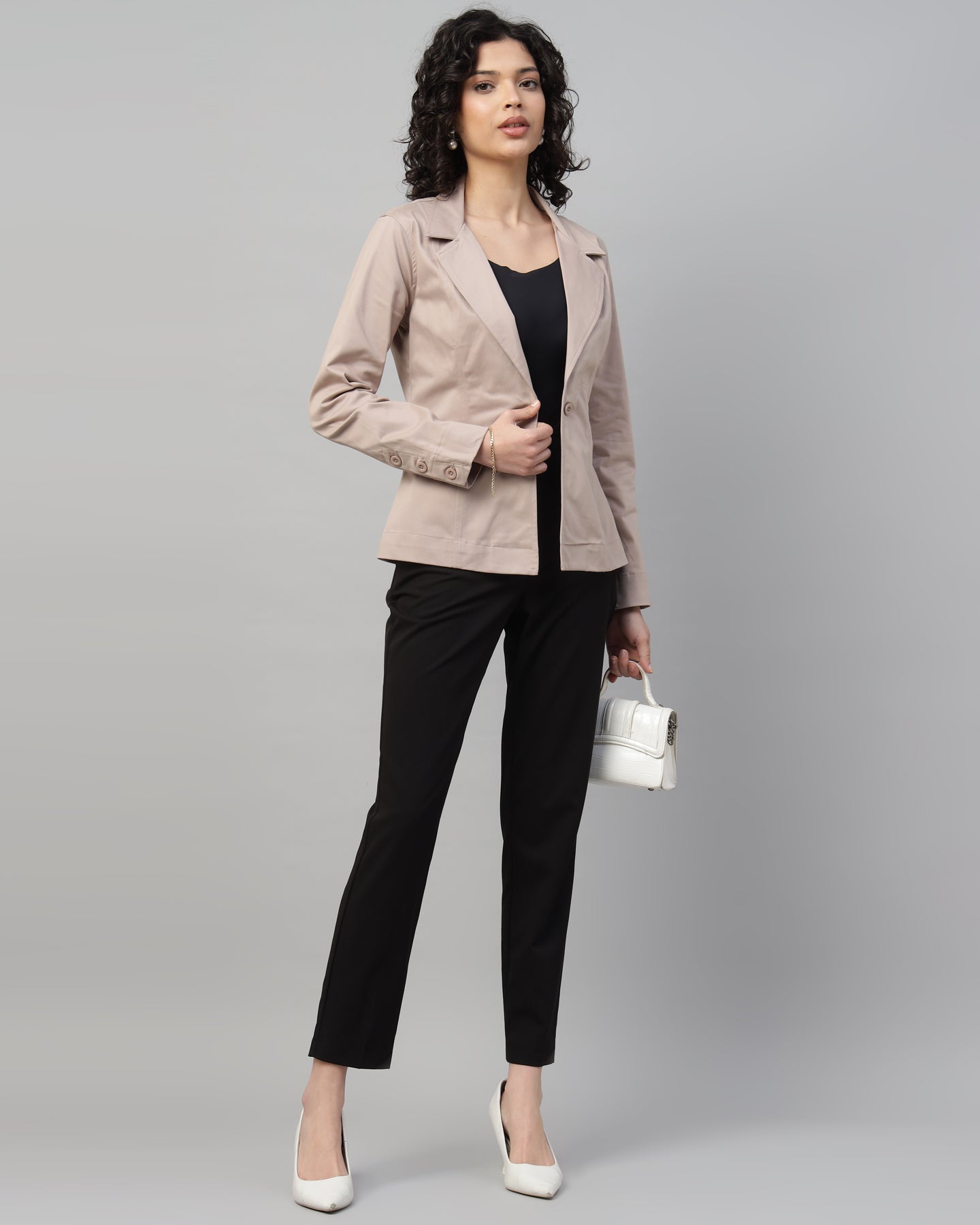 Women’s Peach Notched Lapel Blazer – Long Sleeve, Regular Fit, Single-Breasted-2951