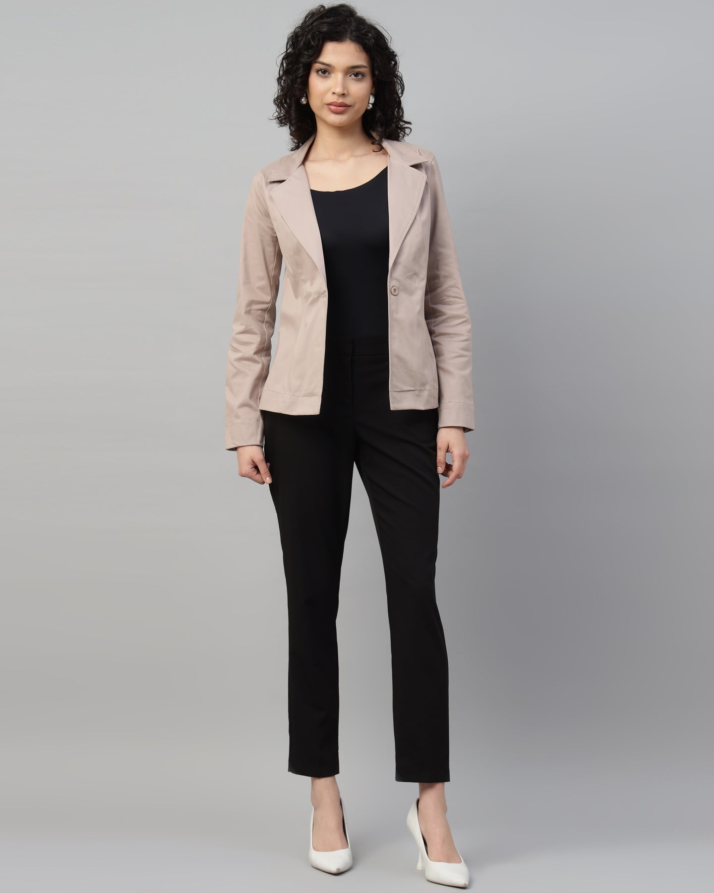 Women’s Peach Notched Lapel Blazer – Long Sleeve, Regular Fit, Single-Breasted-2951