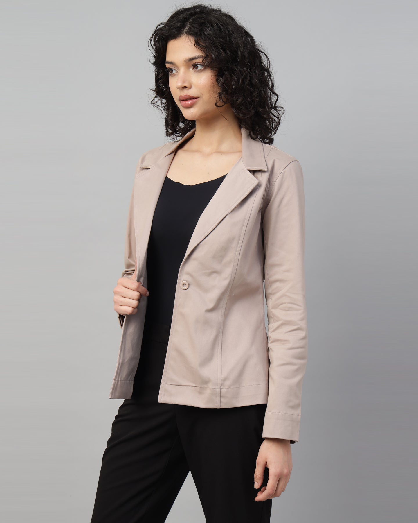 Women’s Peach Notched Lapel Blazer – Long Sleeve, Regular Fit, Single-Breasted-2951