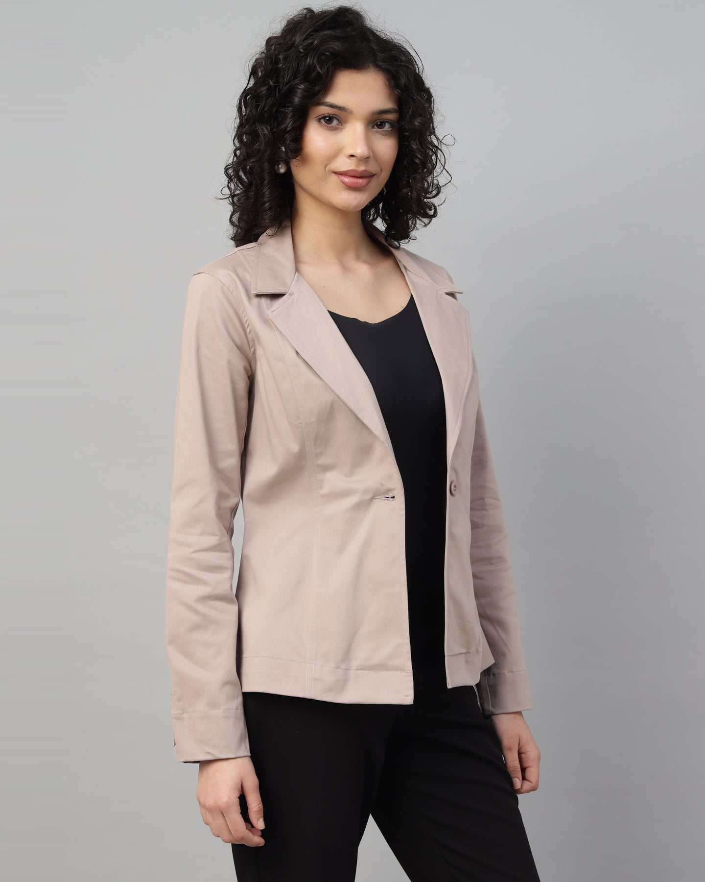 Women’s Peach Notched Lapel Blazer – Long Sleeve, Regular Fit, Single-Breasted-2951