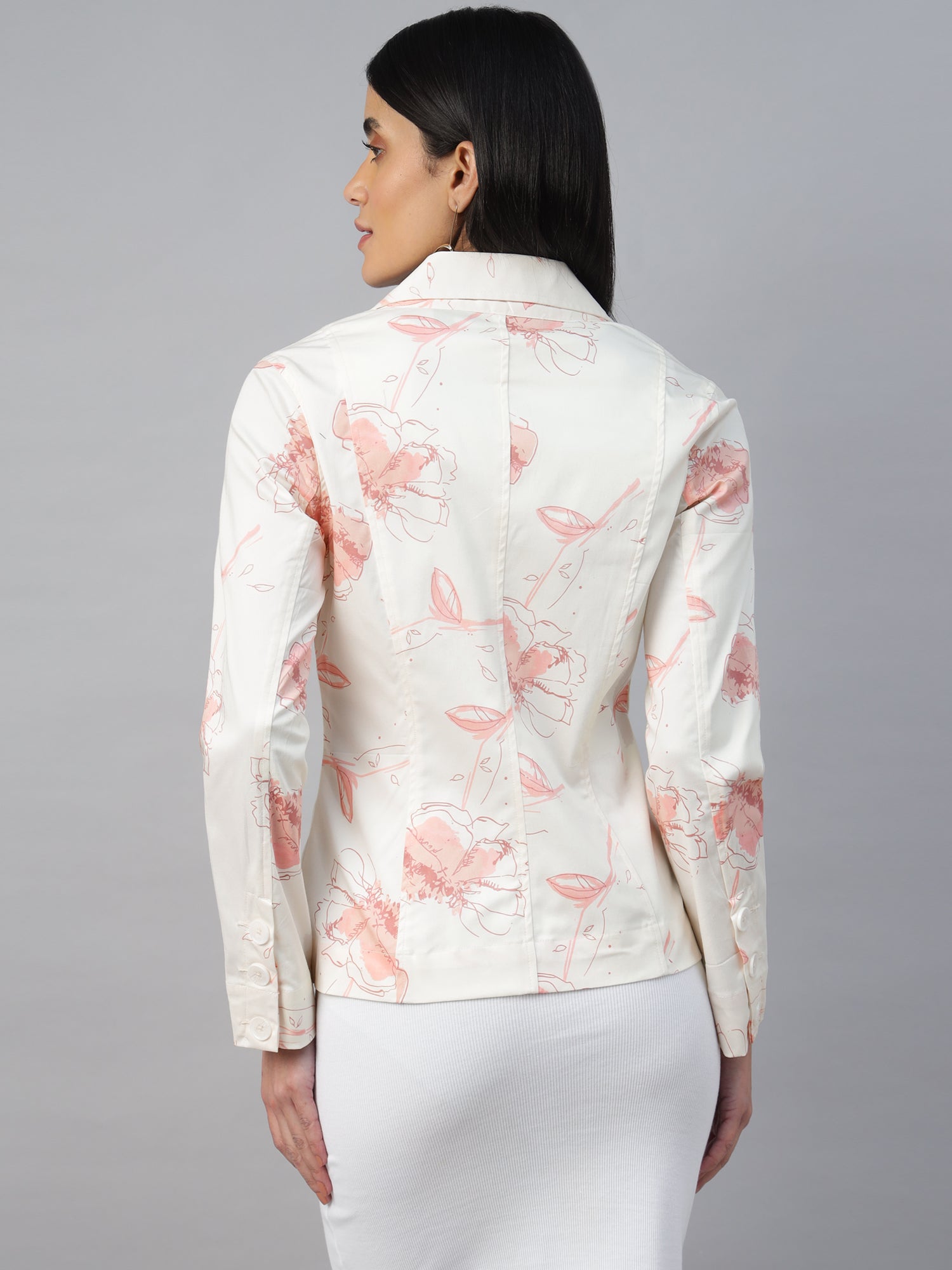 Women’s Off-white printed Notched Lapel Blazer – Long Sleeve, Regular Fit, Single-Breasted -2956