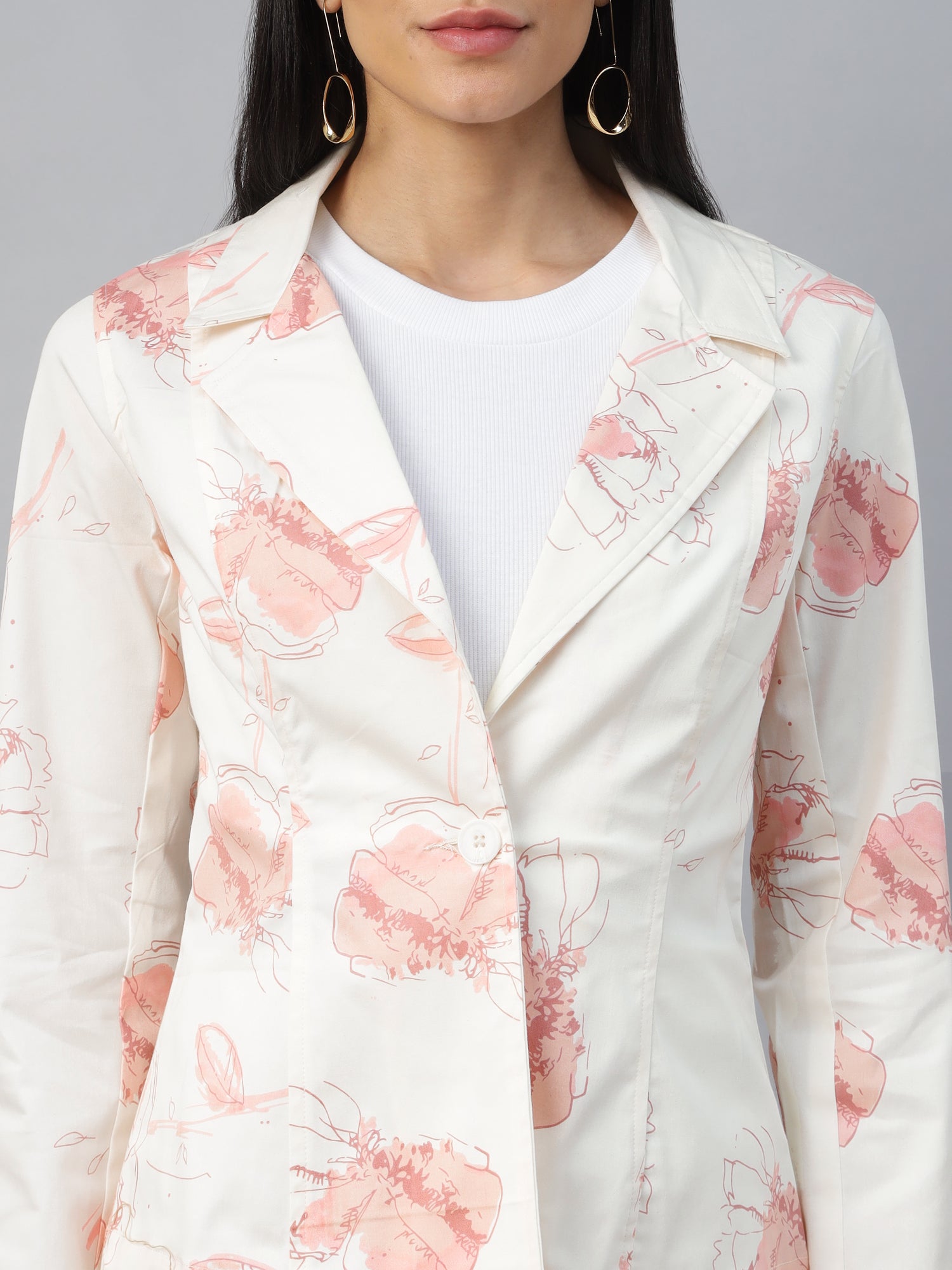 Women’s Off-white printed Notched Lapel Blazer – Long Sleeve, Regular Fit, Single-Breasted -2956