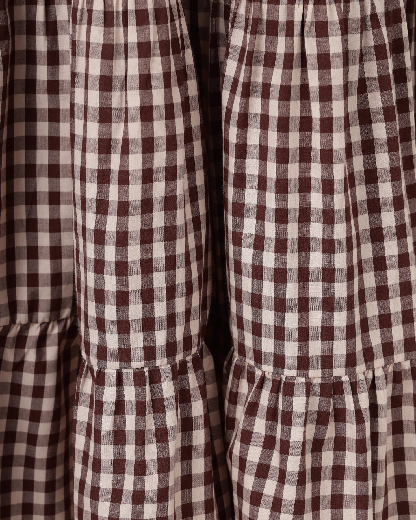 Women’s Maroon Gingham Maxi Dress with 4-Tier Long Double Collar- 2984
