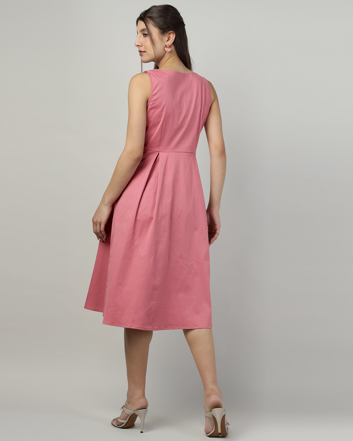 Women’s Buttoned Pink Pinafore Midi Dress - 3004