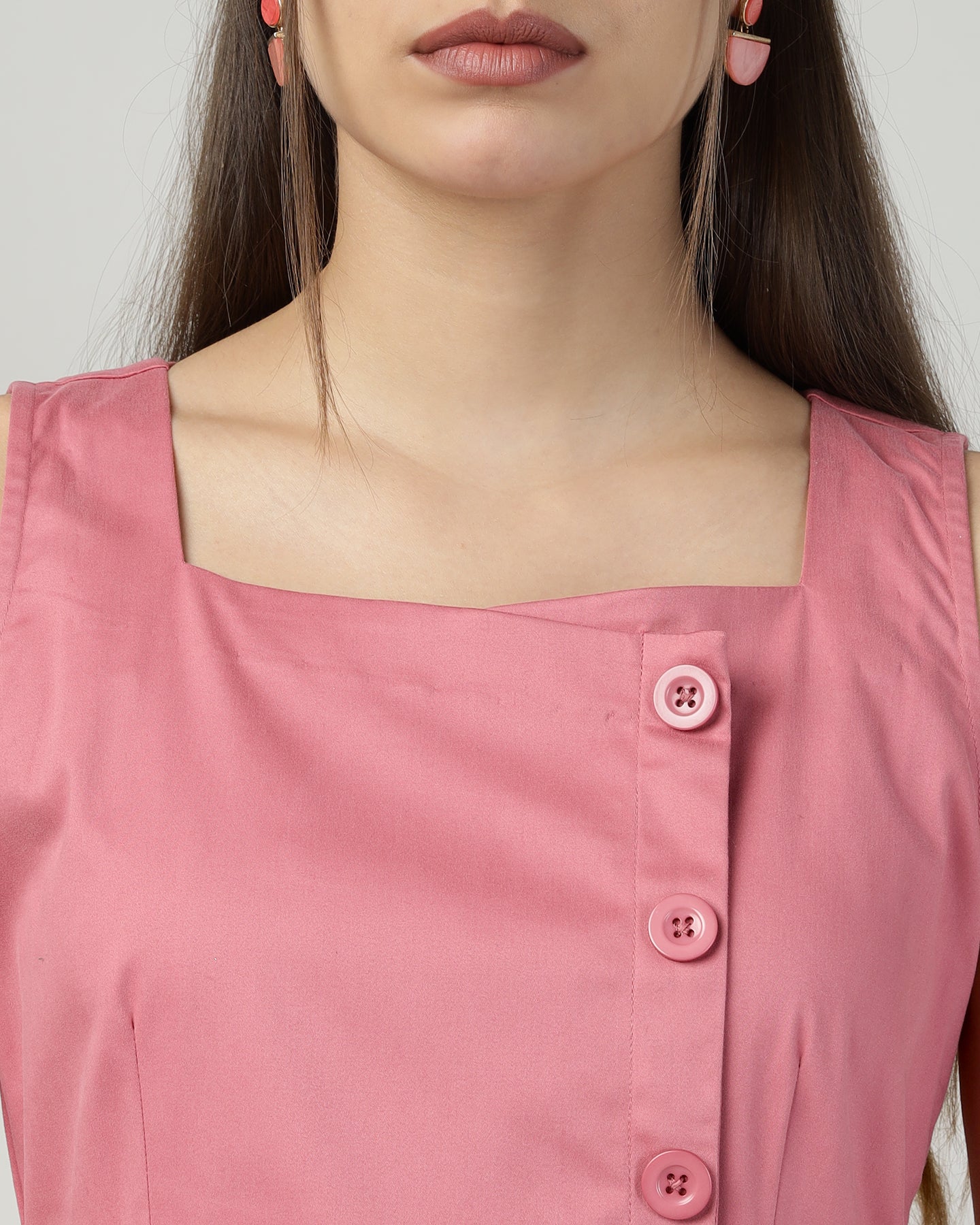 Women’s Buttoned Pink Pinafore Midi Dress - 3004