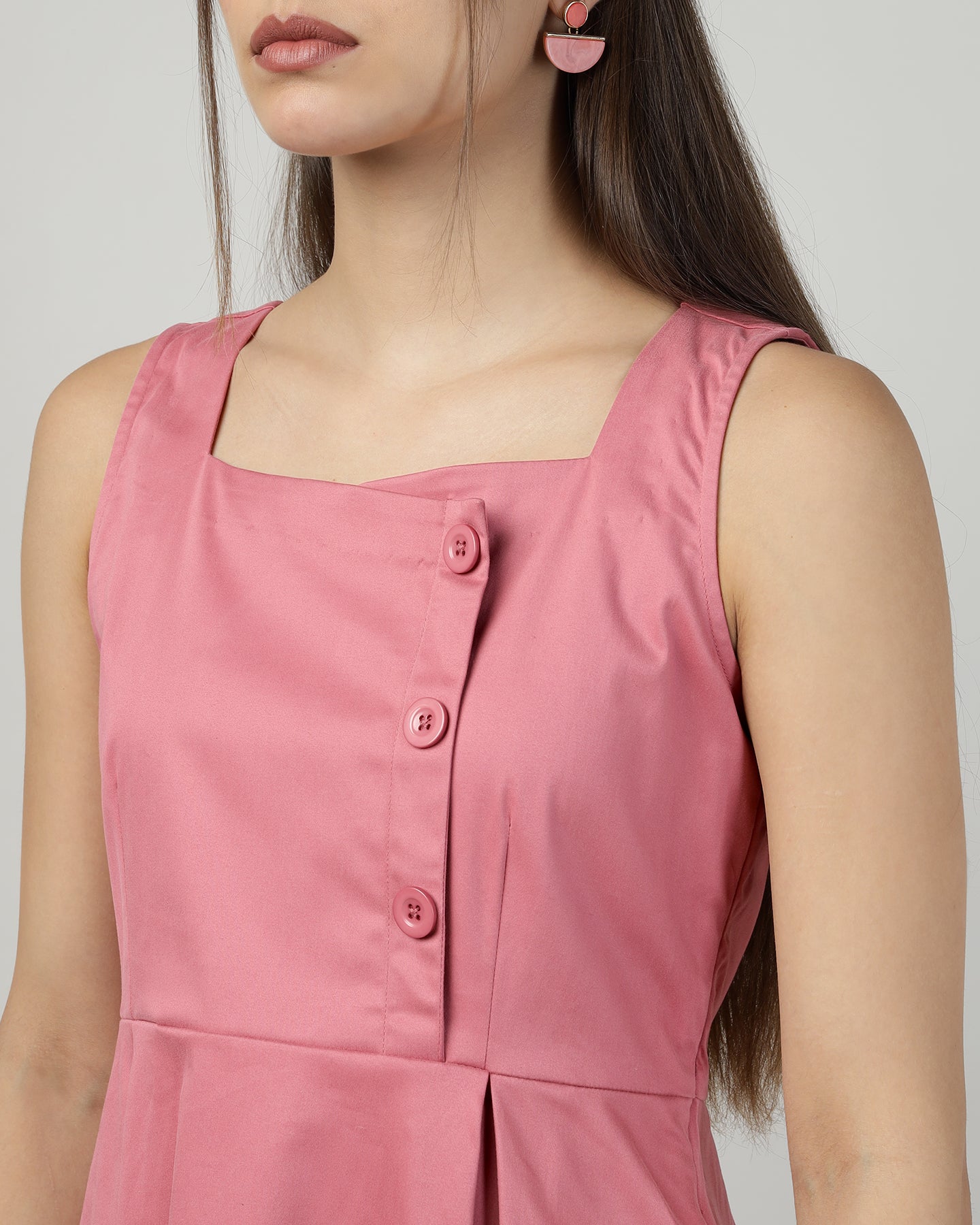 Women’s Buttoned Pink Pinafore Midi Dress - 3004