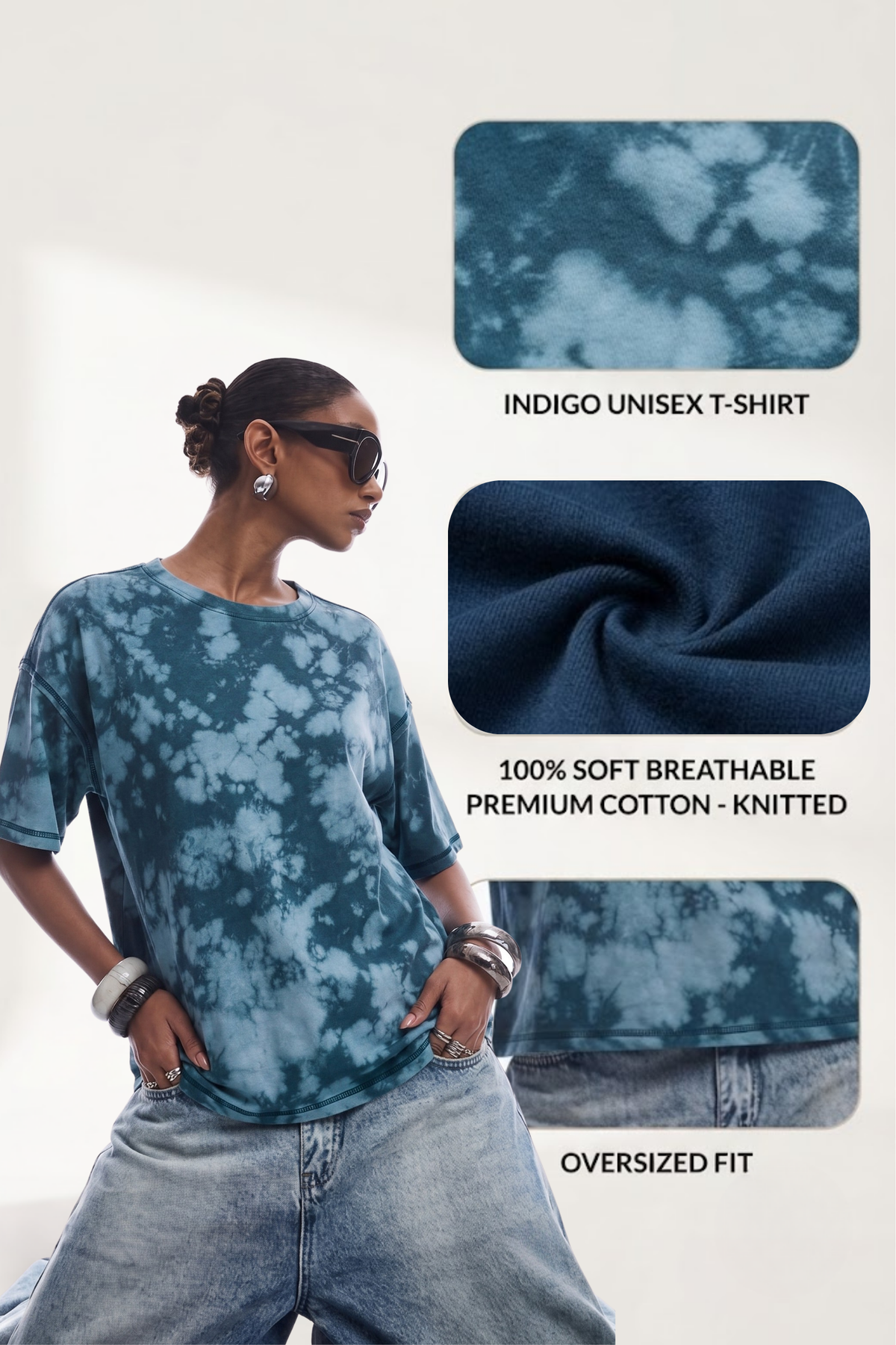 Sands Of India Indigo Everyday Oversized Unisex T-Shirt - 2866
