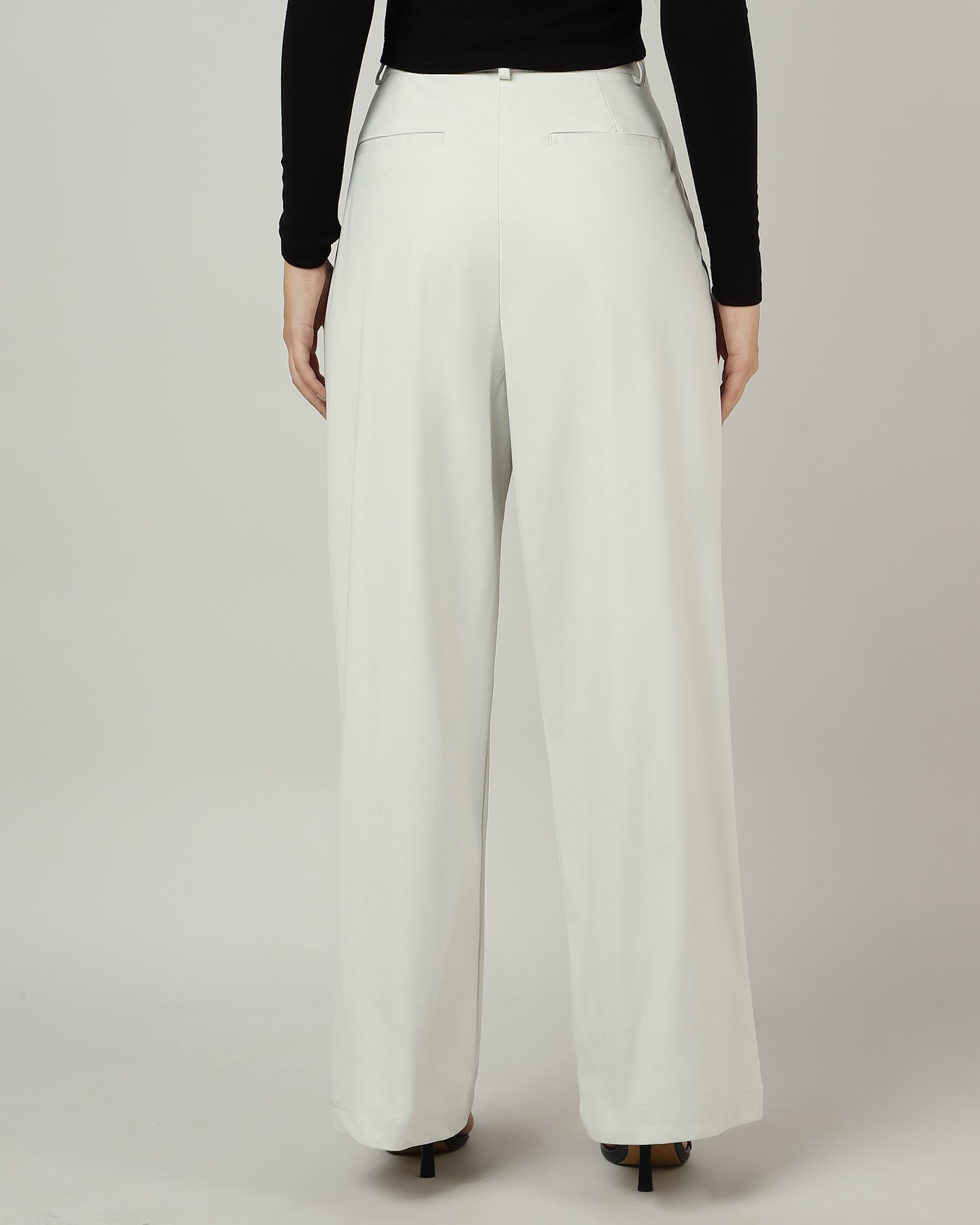 Women’s Off-White Pleated Wide-Leg Korean Pants - 3048