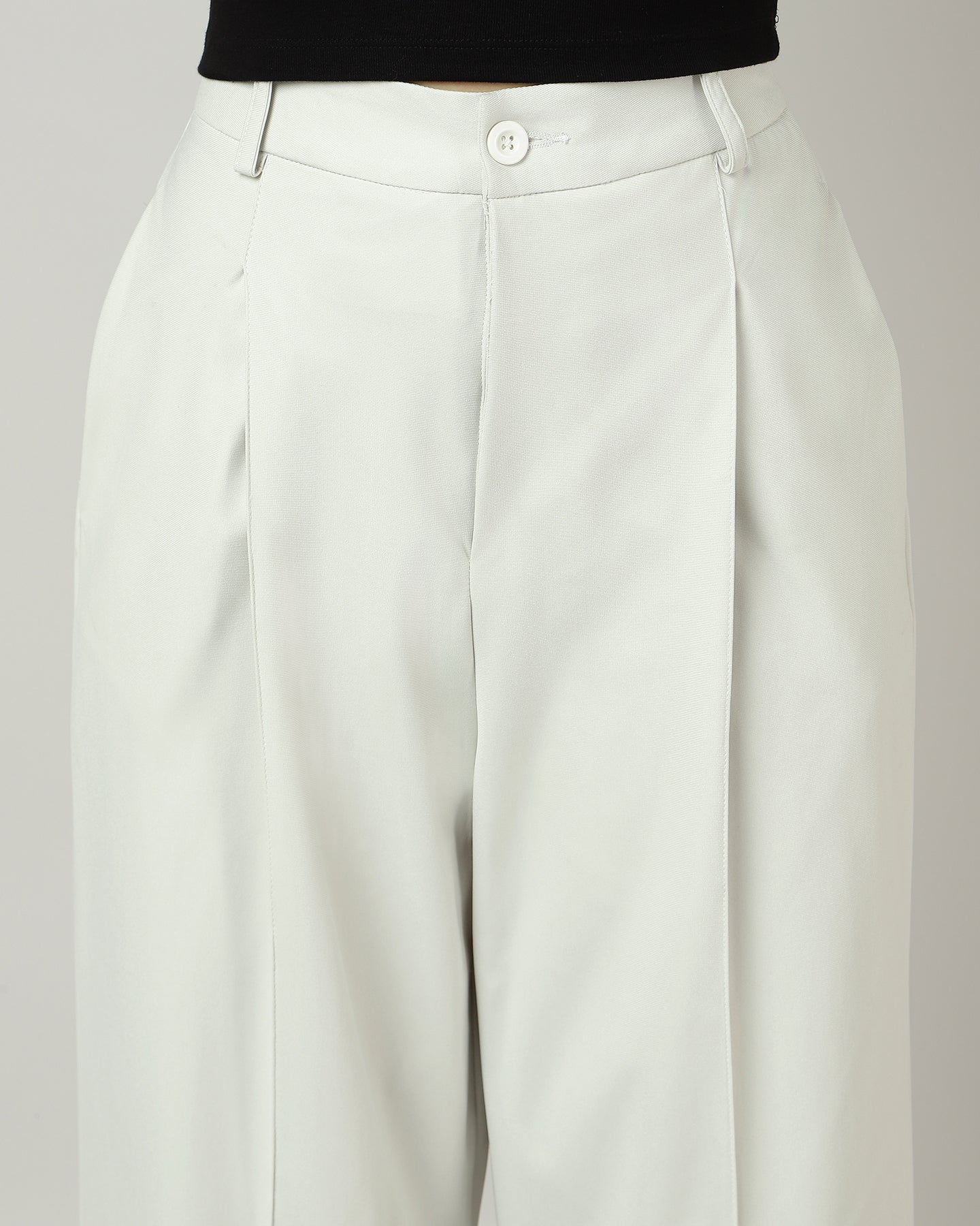 Women’s Off-White Pleated Wide-Leg Korean Pants - 3048