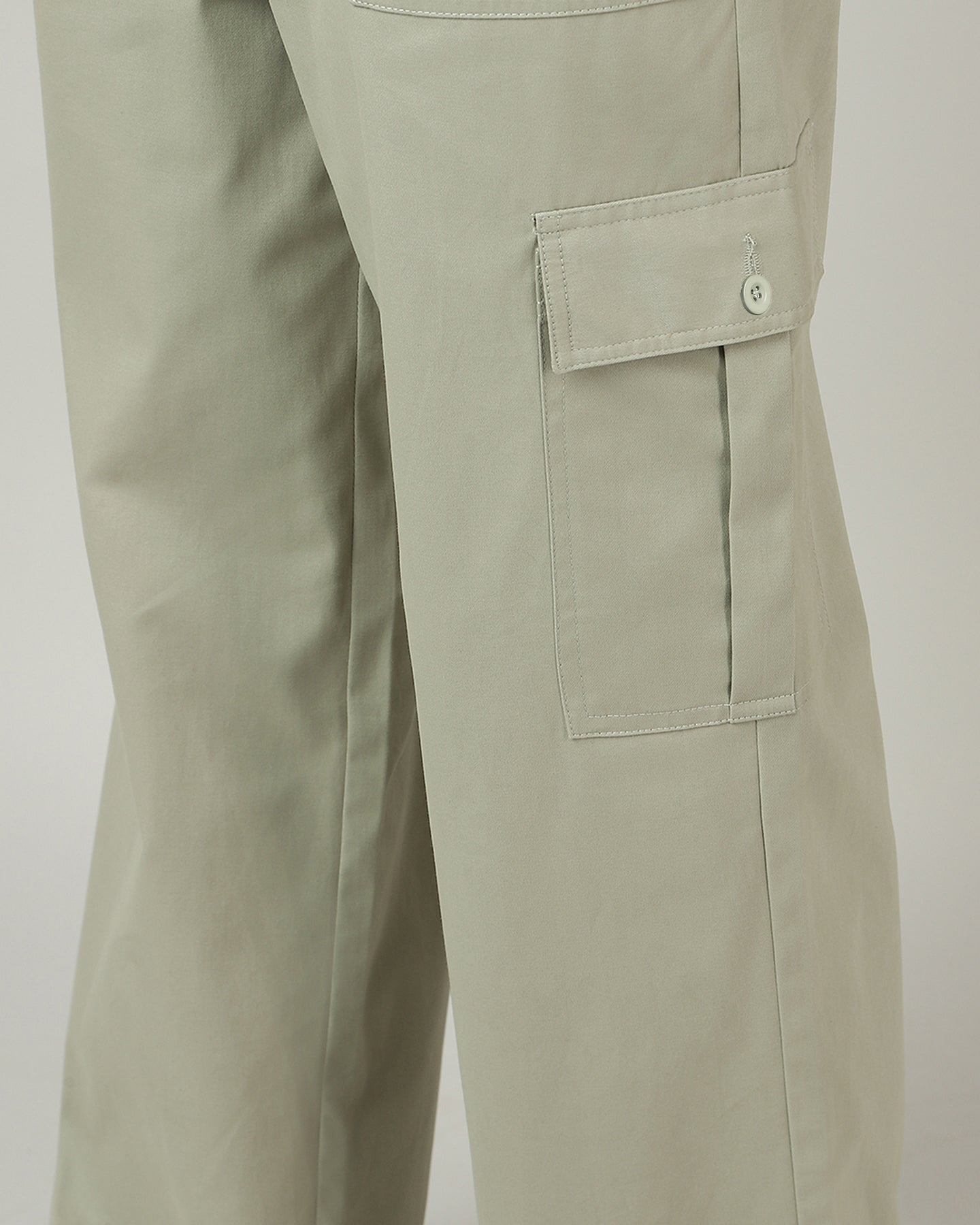 Women’s Sage Green Wide-Leg Cargo Pants with Flap Pockets - 3052