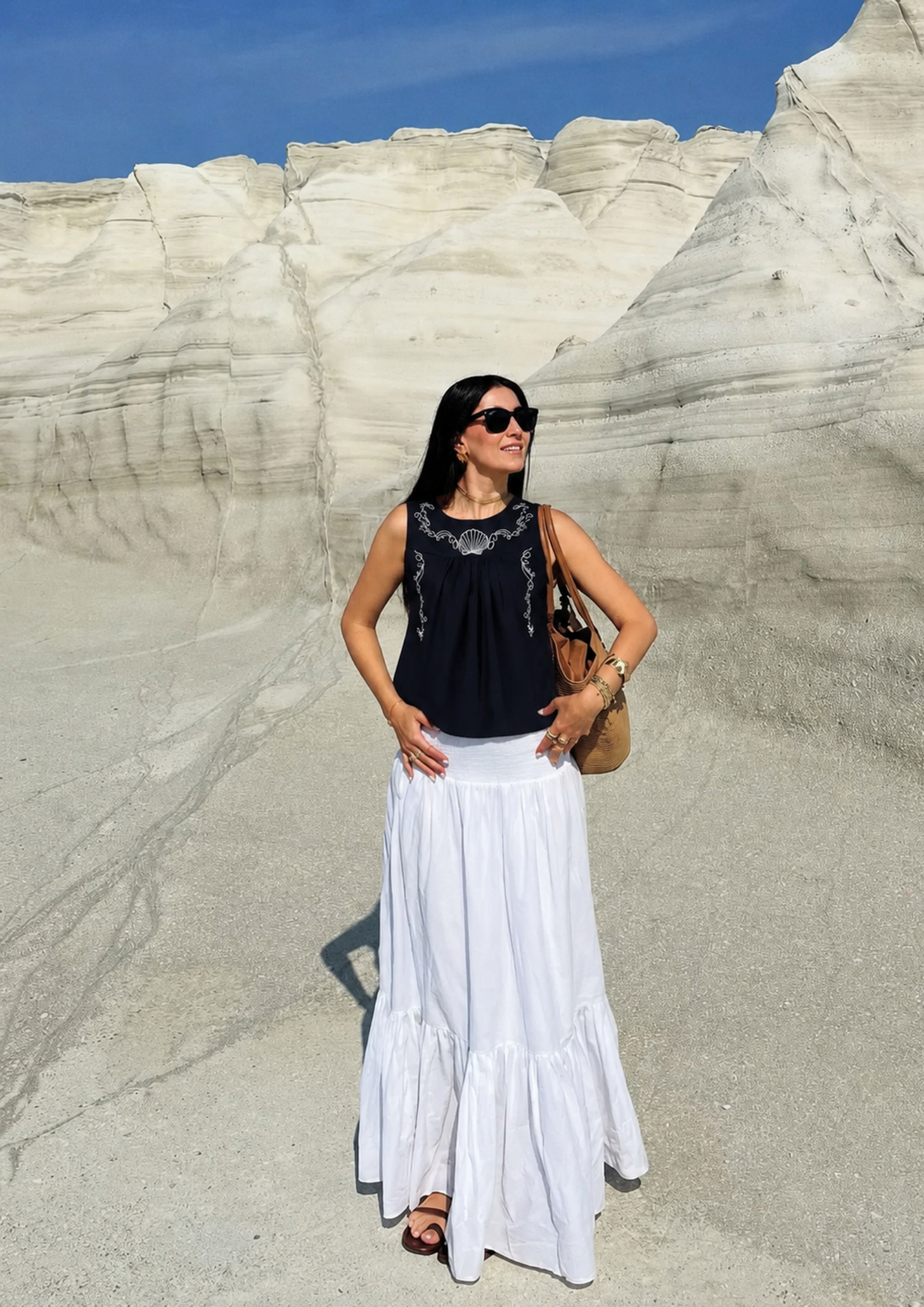 Women’s Embroidery Navy Blue sleeveless Top - 3107