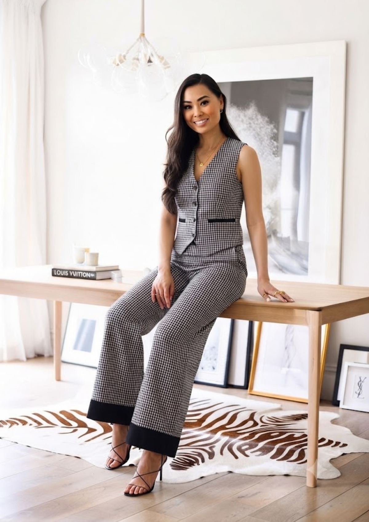 Sands of India Women’s Black Gingham Reversible Vest and Wide-Leg Trousers Co-ord Set -3125