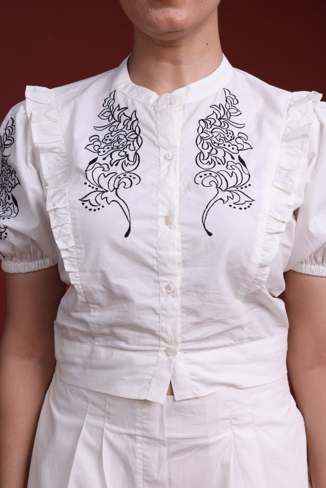 Women’s White Embroidered Poplin Co-ord Set – Two-Piece Outfitt -1542