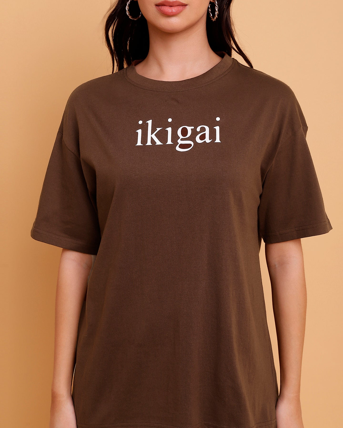 Women Coffee Brown Oversize Unisex T-Shirt - Casual Wear - 2853