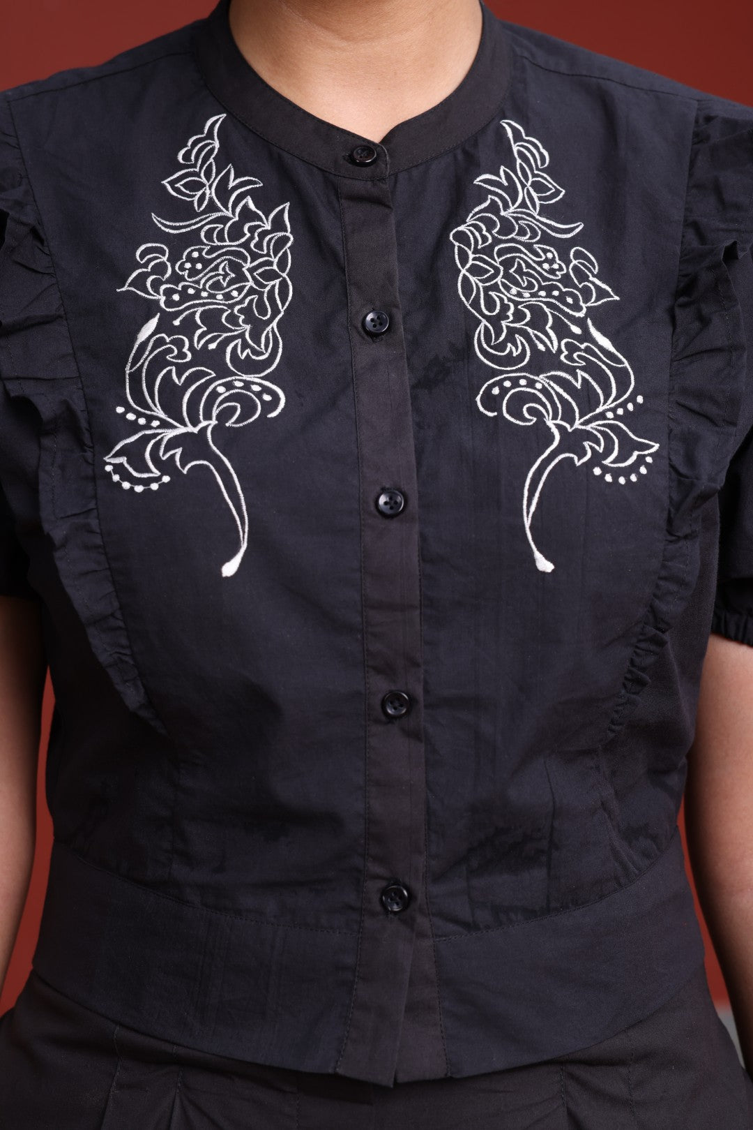 Women’s Black Embroidered Poplin Co-ord Set – Two-Piece Outfit - 1552