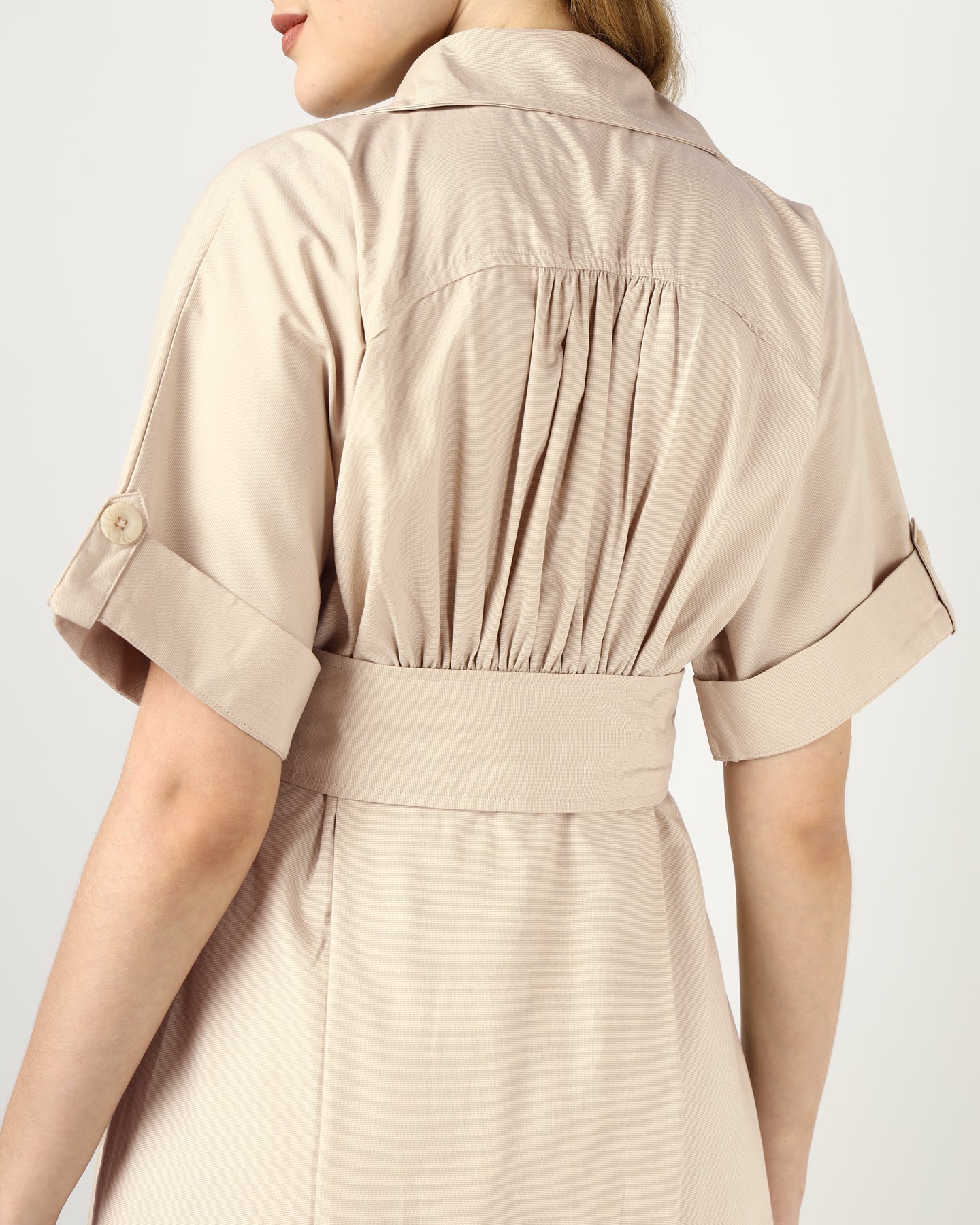 Women’s Beige Tailored Belted Midi Dress -3033