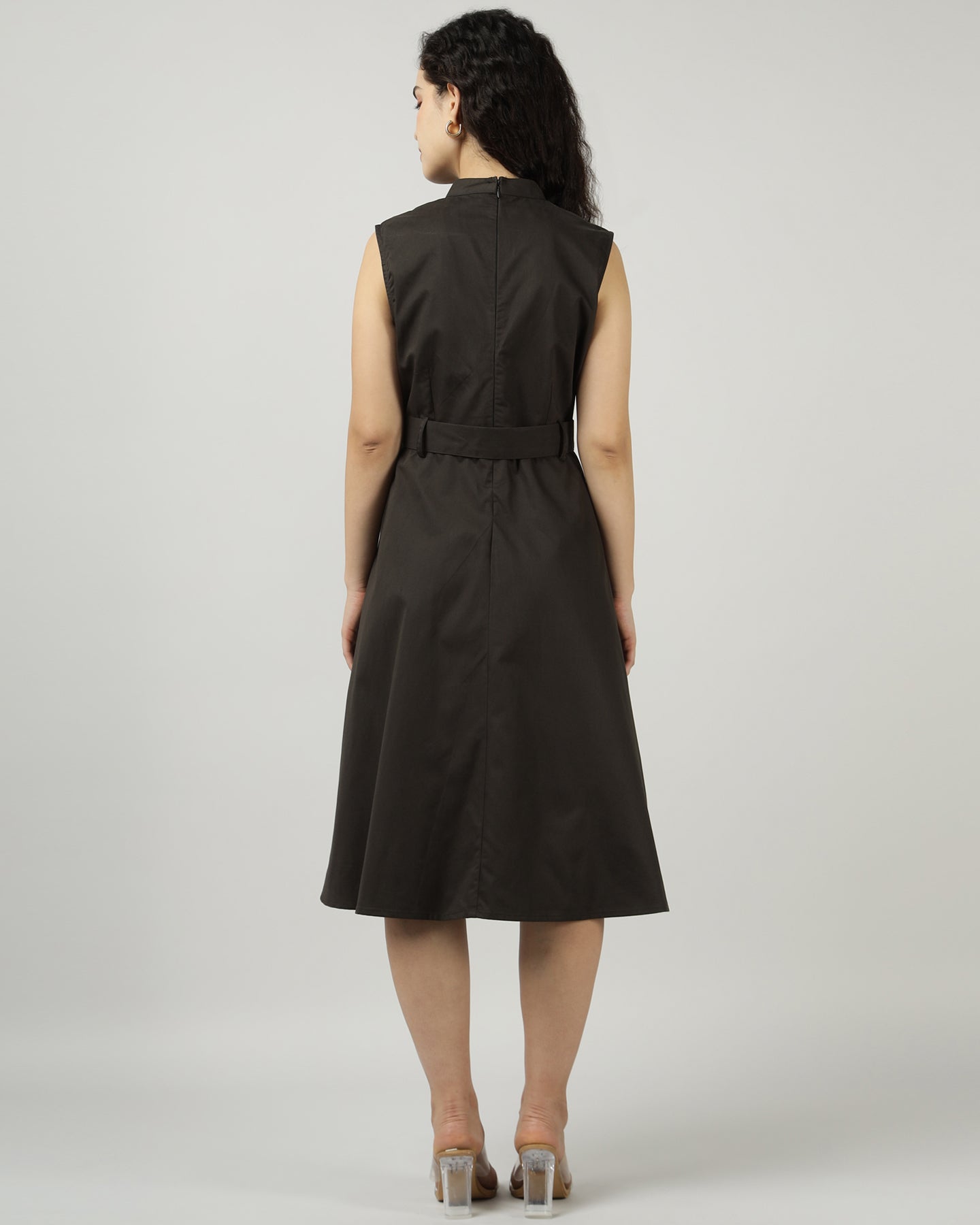 Women’s Dark Olive Utility Sleeveless Belted Dress - 3035