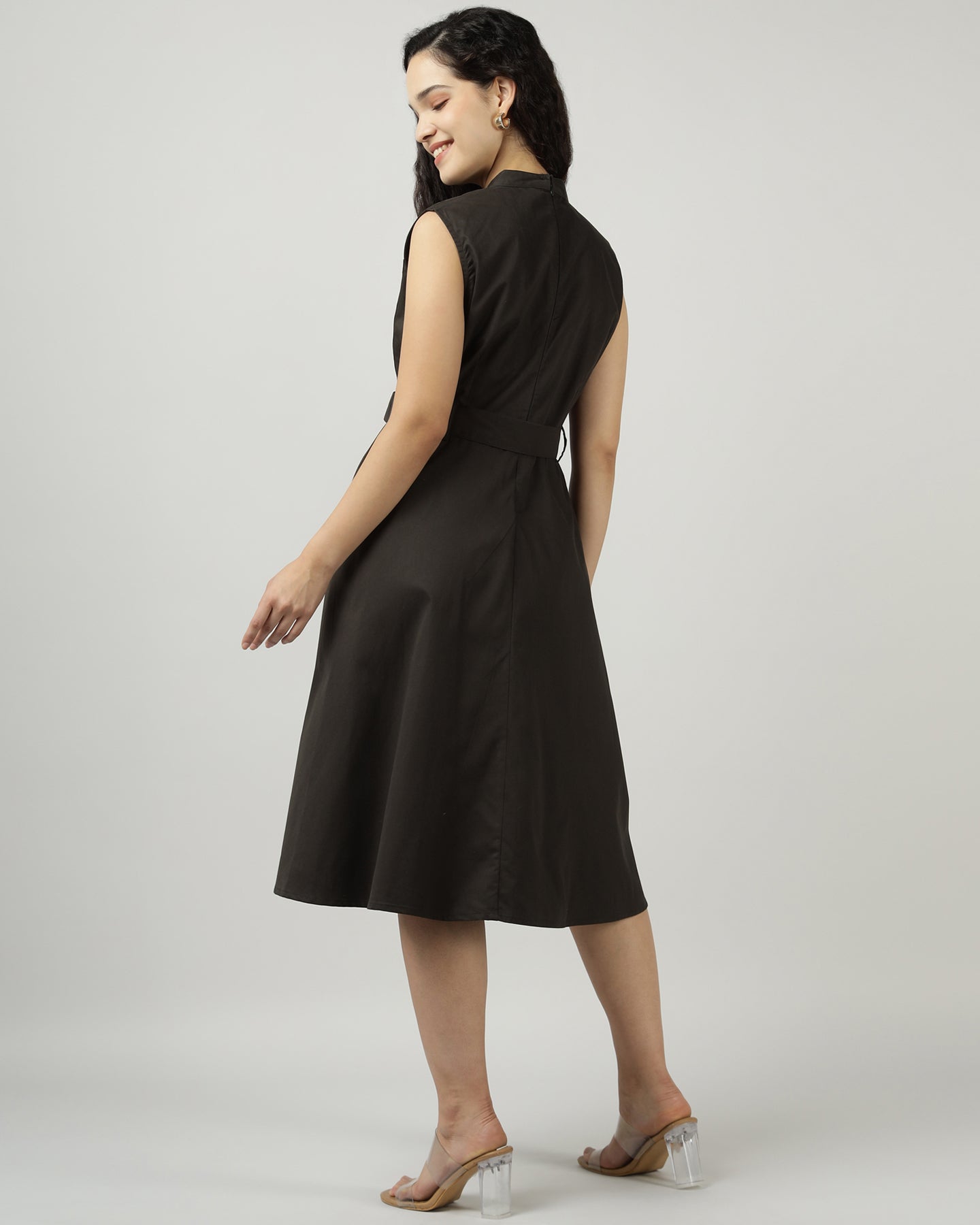 Women’s Dark Olive Utility Sleeveless Belted Dress - 3035