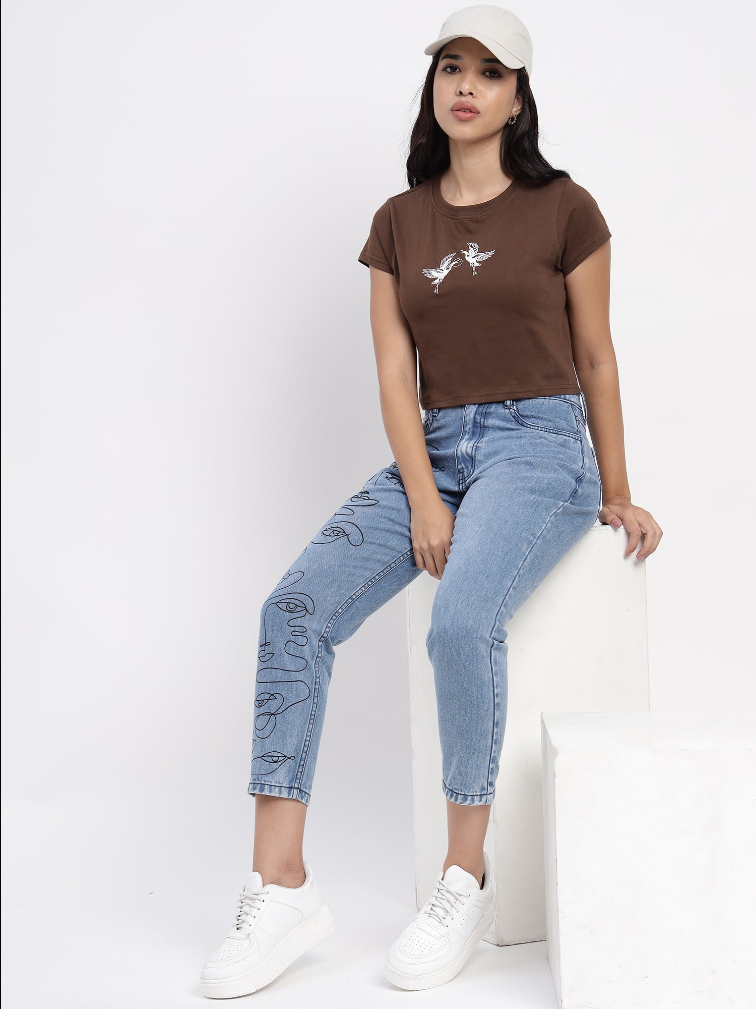 Brown crop Top with embroidery -2840
