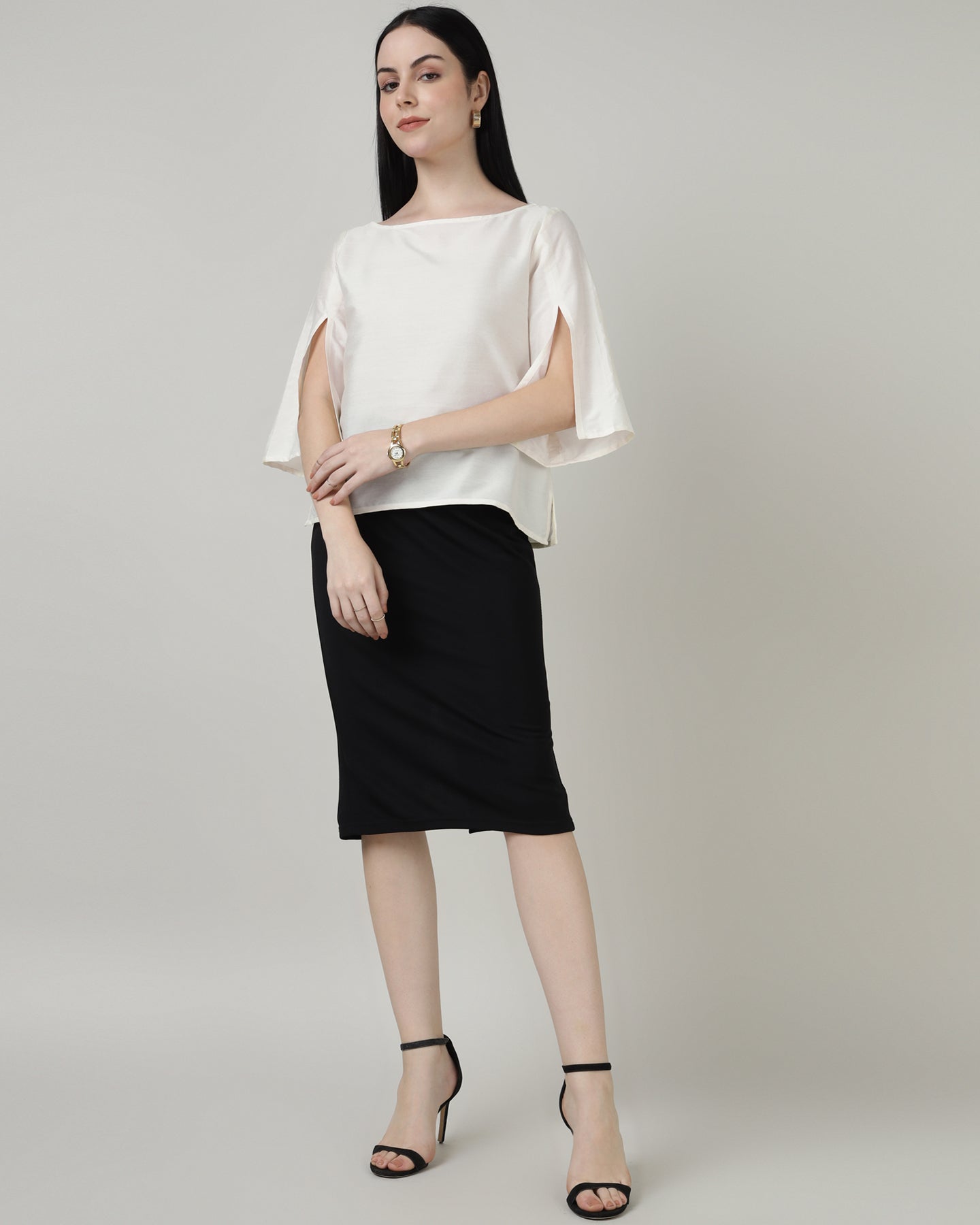 Women’s Off-White Split Long Sleeve Boat Neck Top - 2966