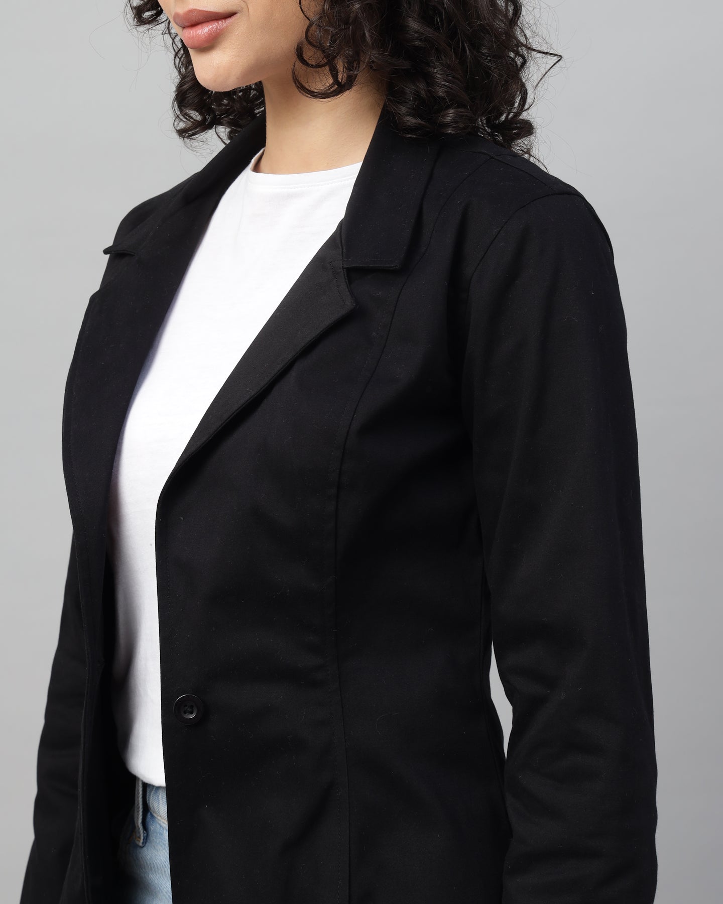 Women’s Black Notched Lapel Blazer – Long Sleeve, Regular Fit, Single-Breasted -2952