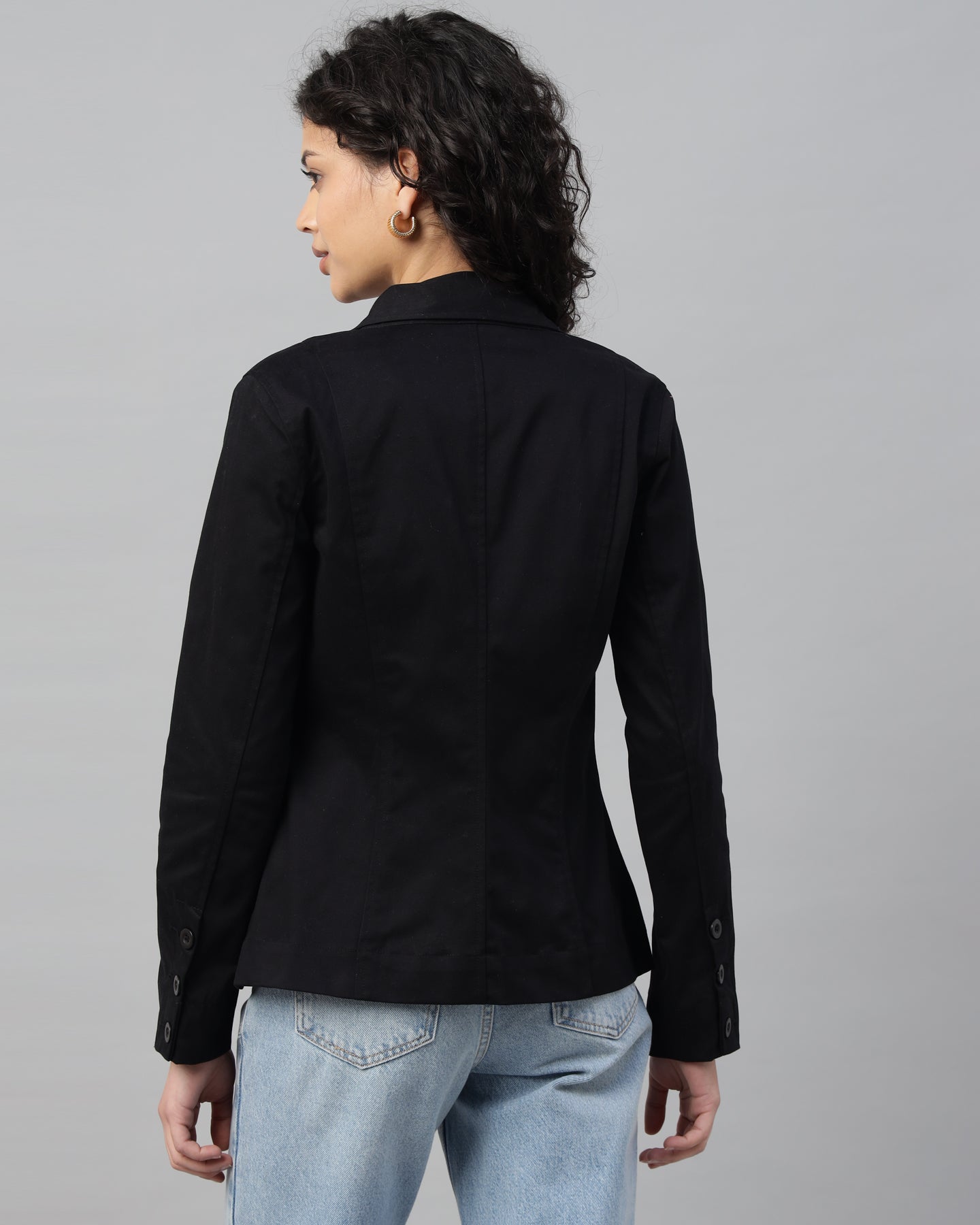 Women’s Black Notched Lapel Blazer – Long Sleeve, Regular Fit, Single-Breasted -2952