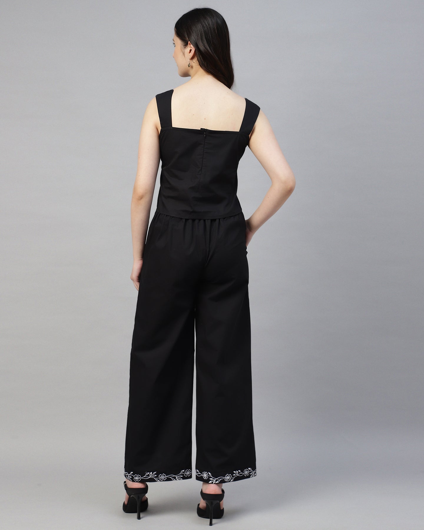 Women’s Black Poplin Embroidered Co-ord Set – Two-Piece Outfit -2944