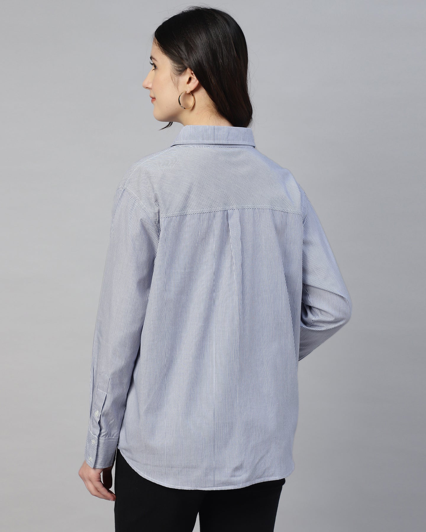 Women’s Blue Striped Oversized Shirt – Casual Relaxed Fit Button-Up- 2954