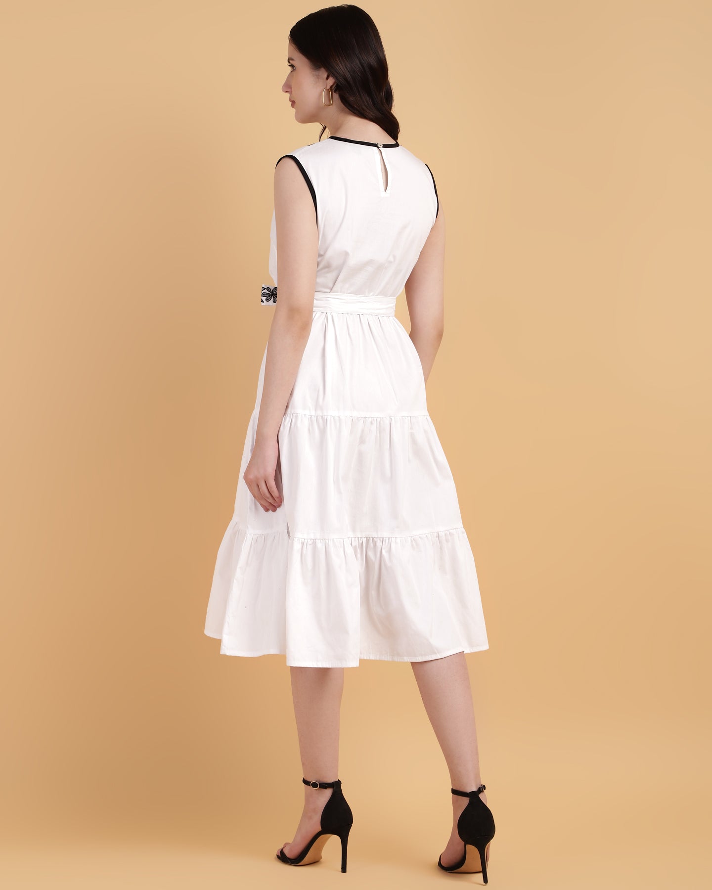 Women’s White Yoke Embroidered Poplin Midi Dress - 1568