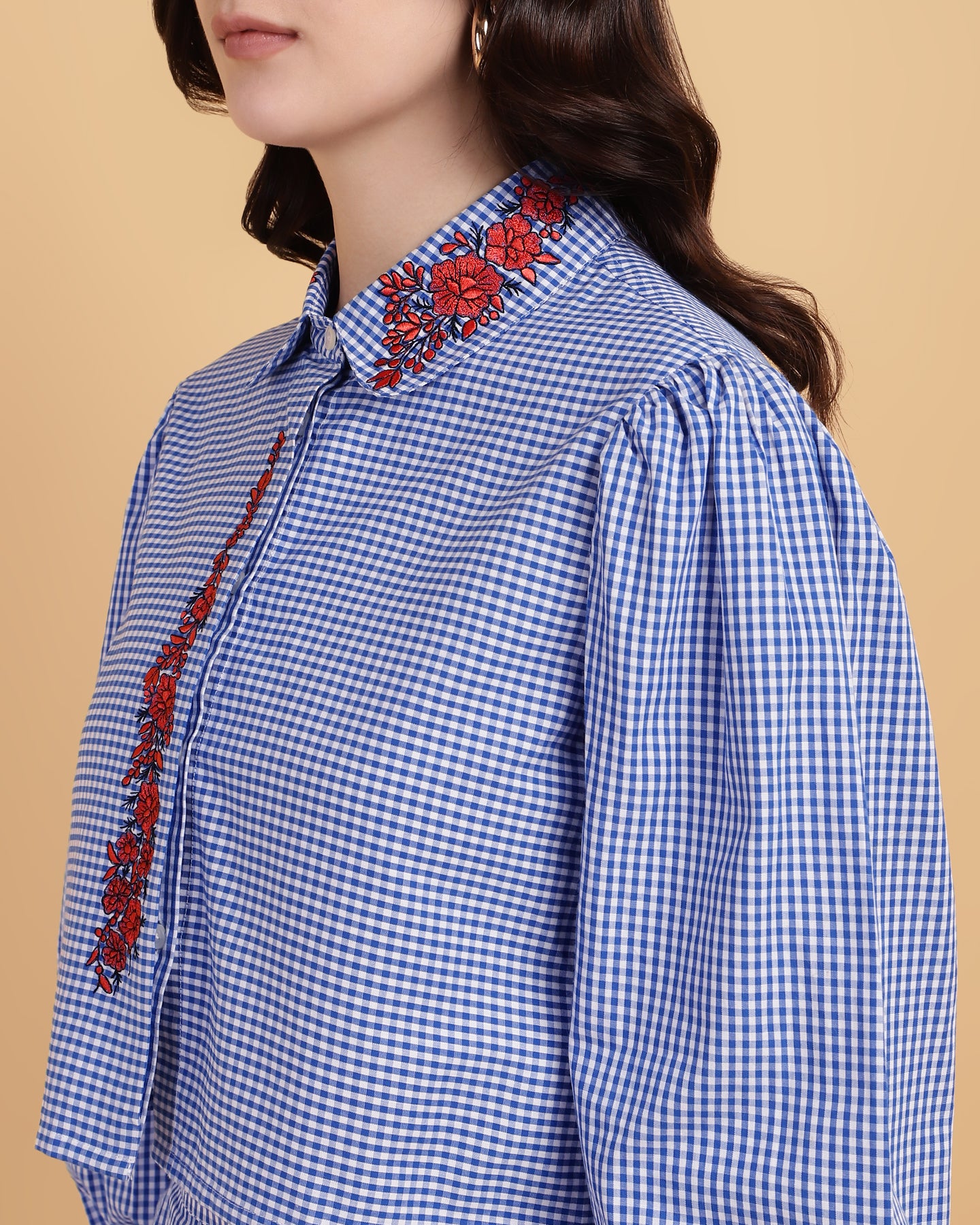Women’s Gingham Embroidered Co-ord Set – Two-Piece Outfit-2908