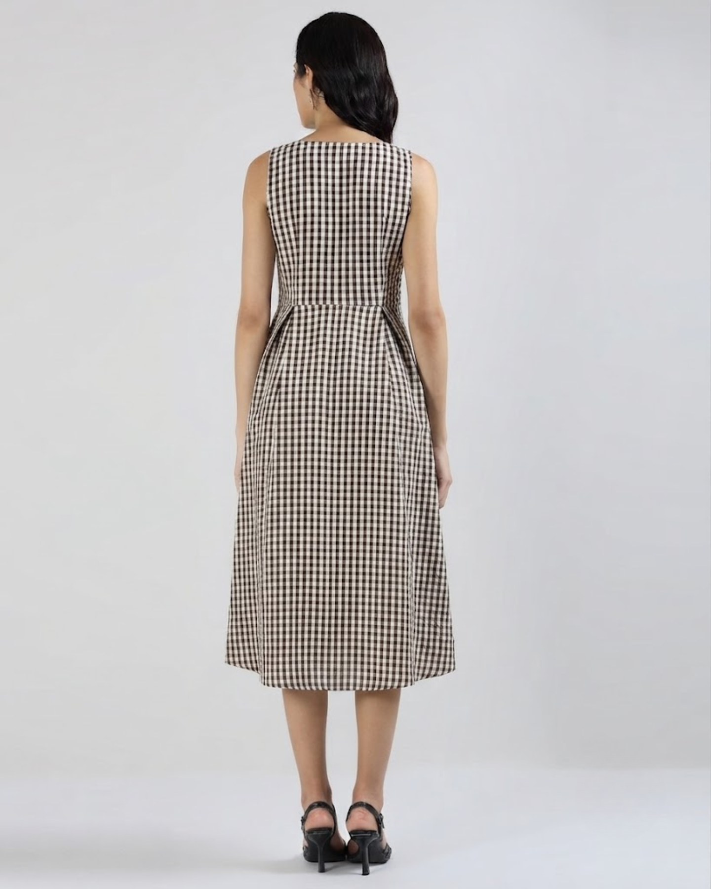 Sands Of India Women’s Brown Gingham Checked Calf-Length Pinafore Midi Dress -3129