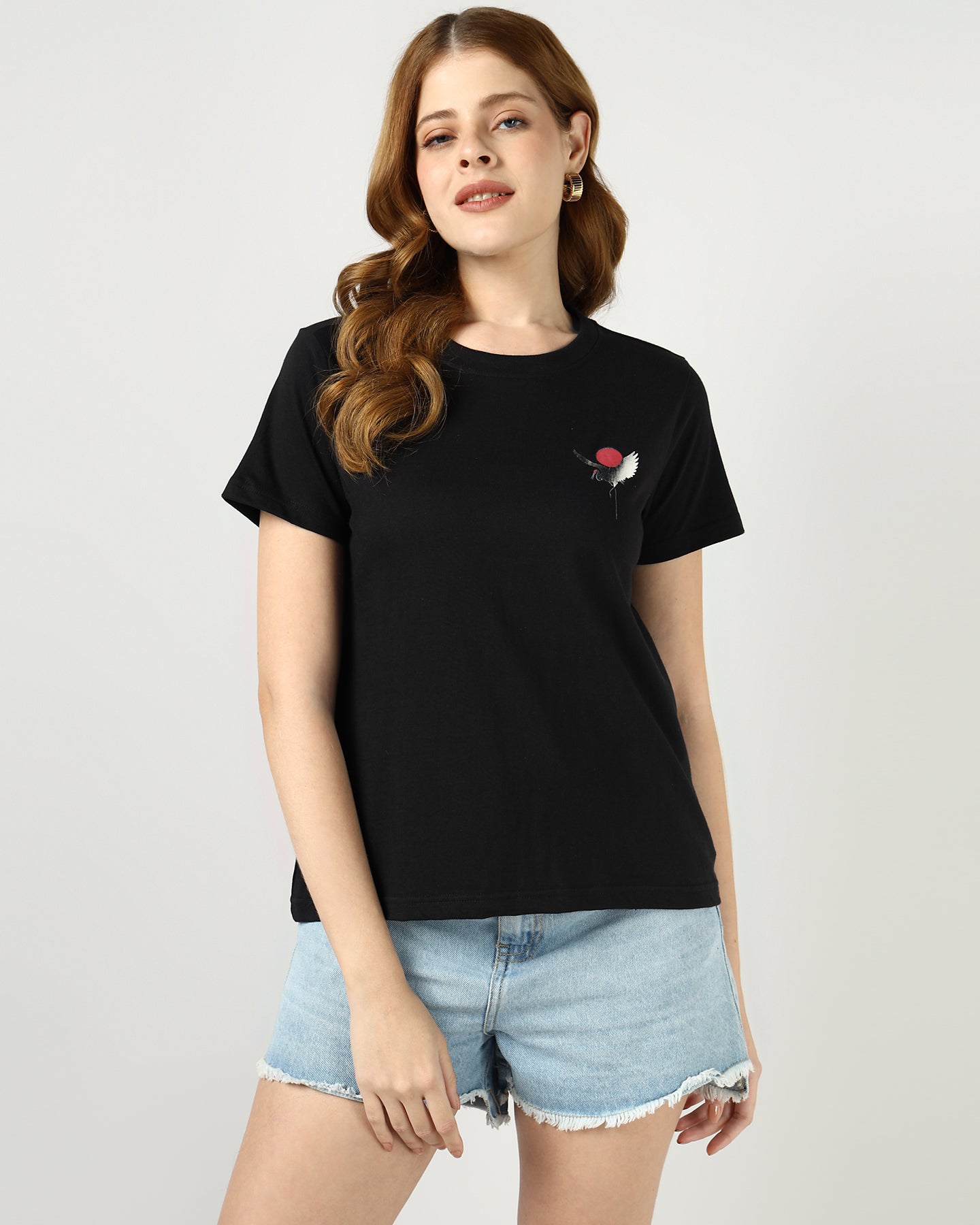 BLACK Regular T-shirt with Sliver Flamingo print - 2992