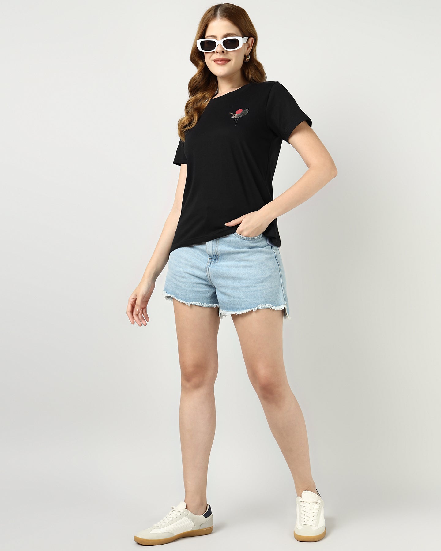 BLACK Regular T-shirt with Sliver Flamingo print - 2992