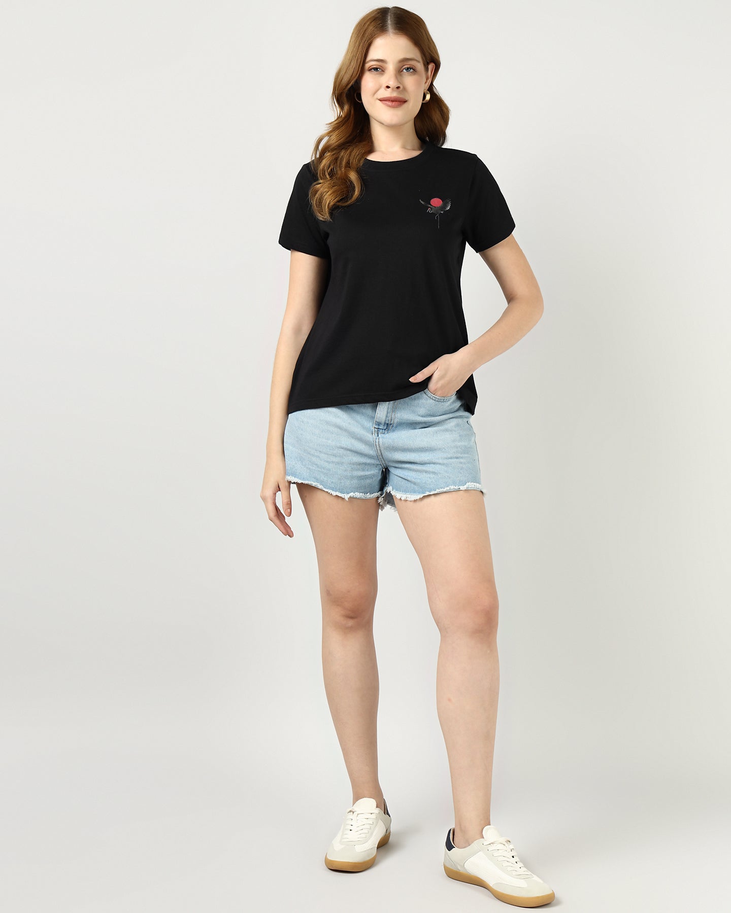 BLACK Regular T-shirt with Sliver Flamingo print - 2992