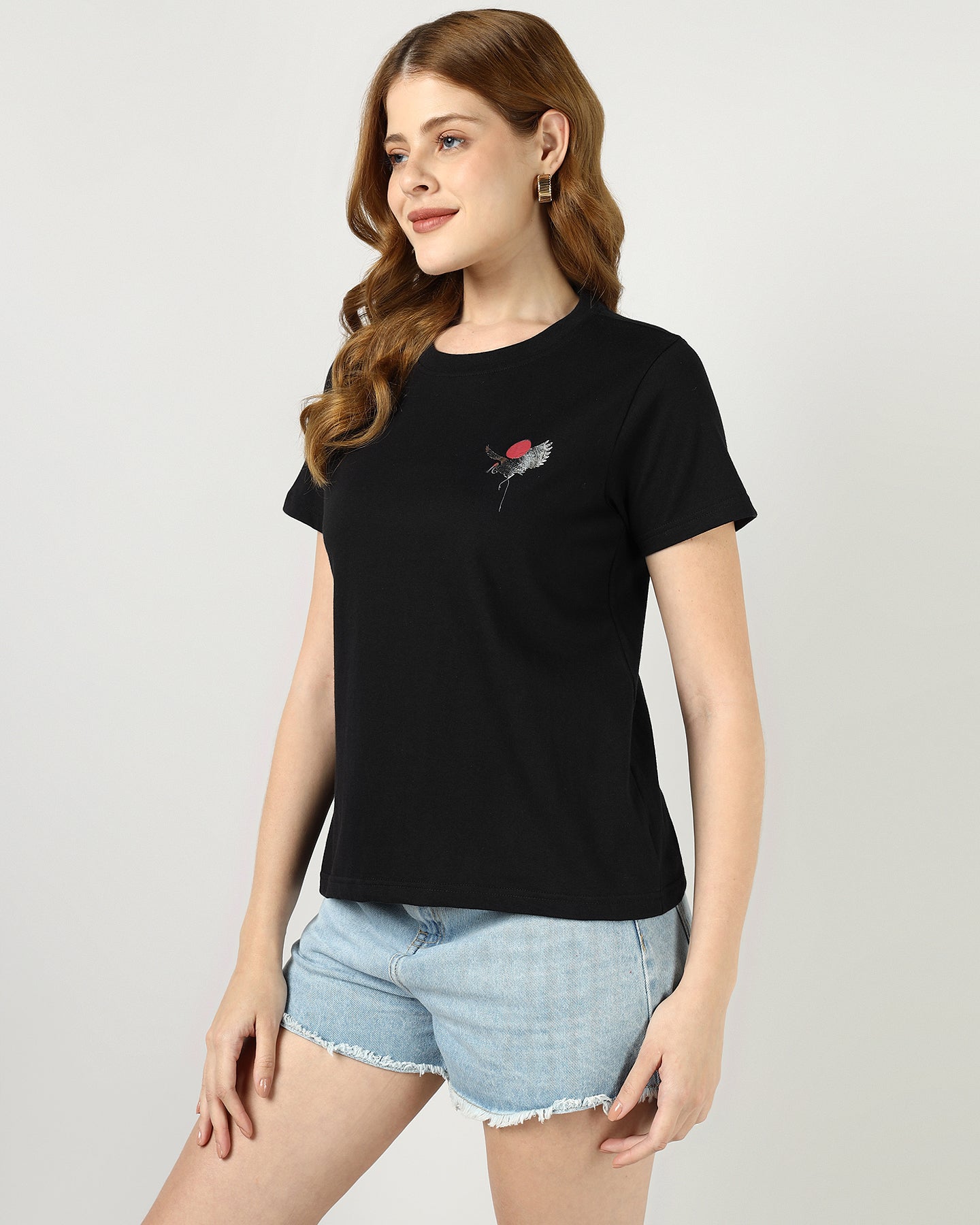 BLACK Regular T-shirt with Sliver Flamingo print - 2992