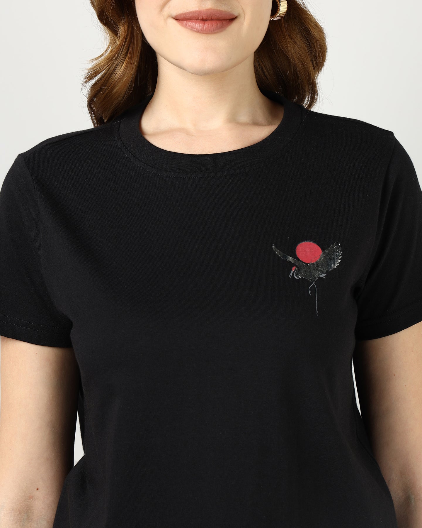 BLACK Regular T-shirt with Sliver Flamingo print - 2992
